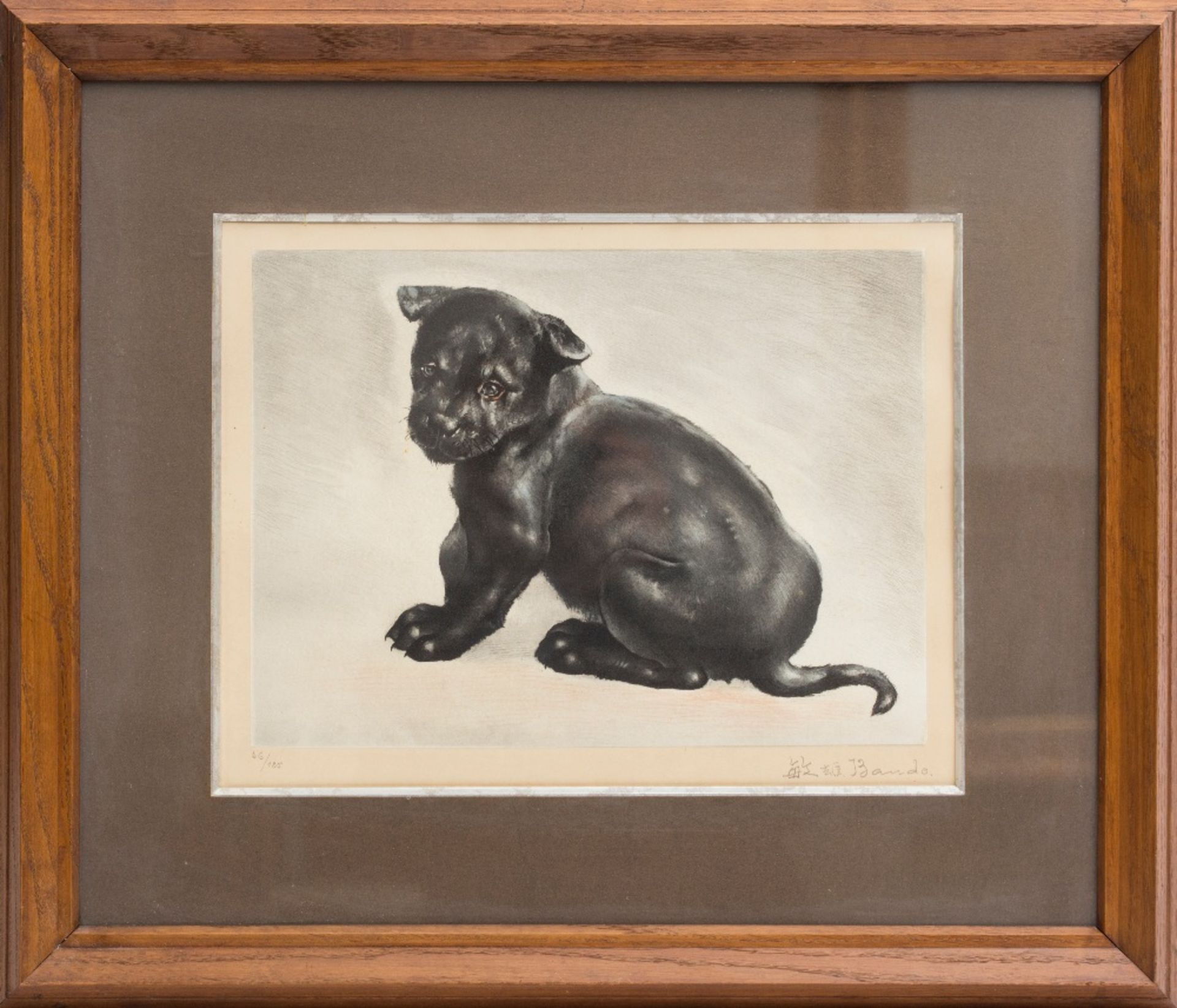 Toshio Bando (Japan 1895-1973)The puppy; Soft-ground, dry-point engraving. Signed in the margin