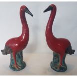 ChinaIbis; Pair of ceramic sculptures with red, blue and black enamel glaze. H: 37 cm