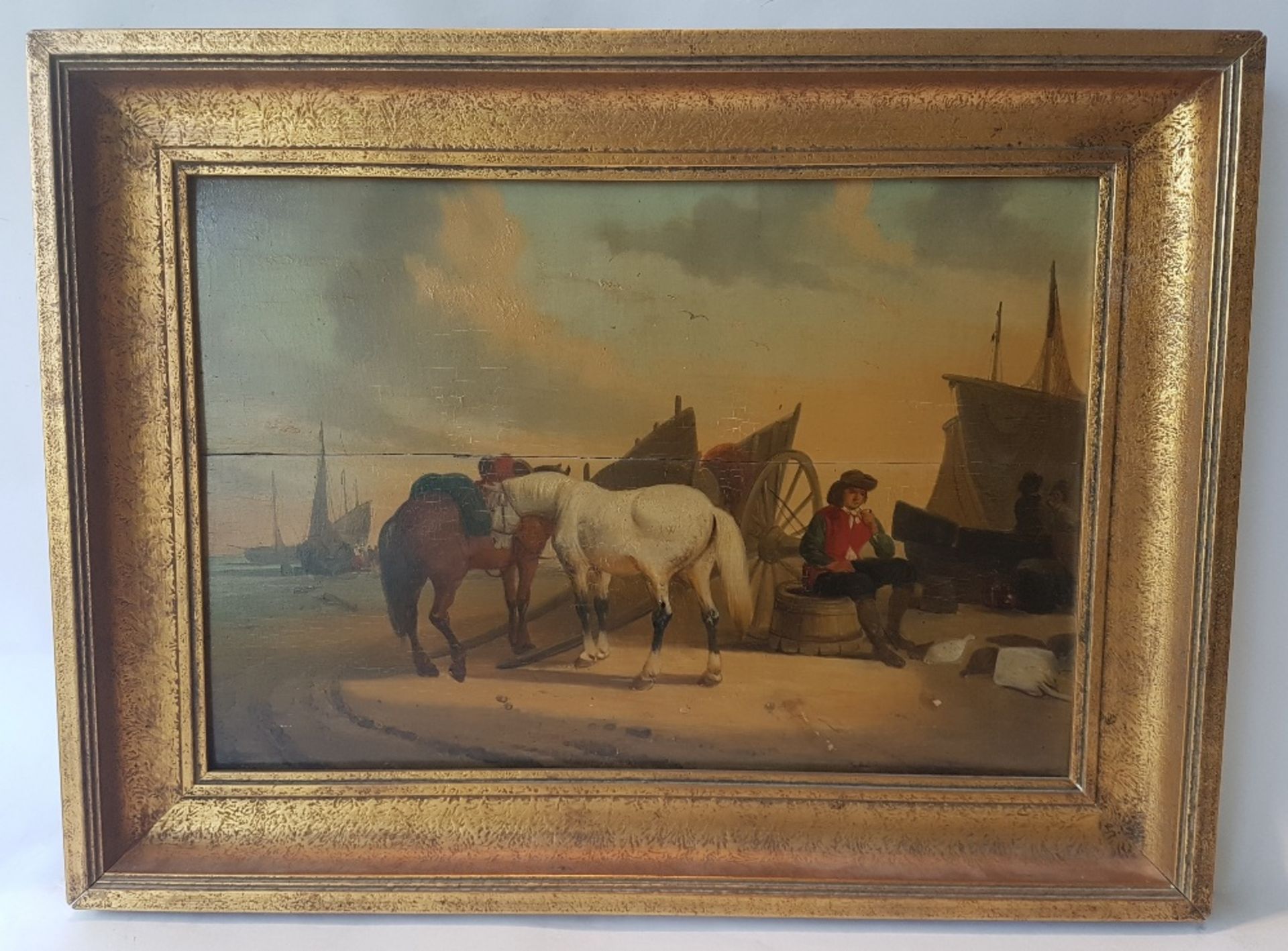 Joseph Jacops (1806-1856)Fishermen and horses near the shore; Oil on panel signed 'Jos Jacops' at