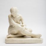 Paule Bisman (1897-1973) Thinker; White craquelure ceramic sculpture depicting a female nude. Signed