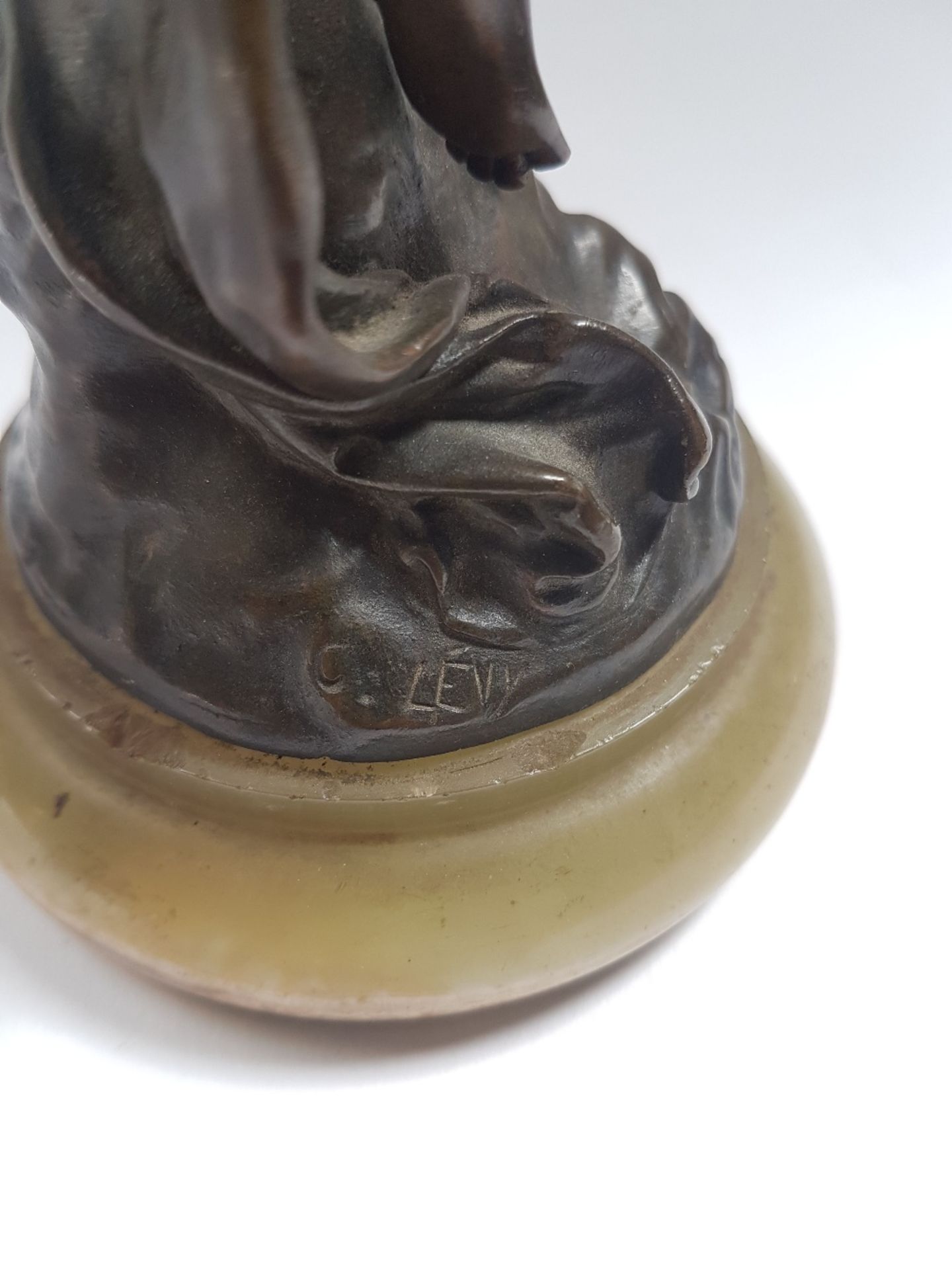 Charles Octave Levy (1820 -1899)Night; Bronze sculpture with brown patina. Onyx marble stand. Signed - Image 3 of 3