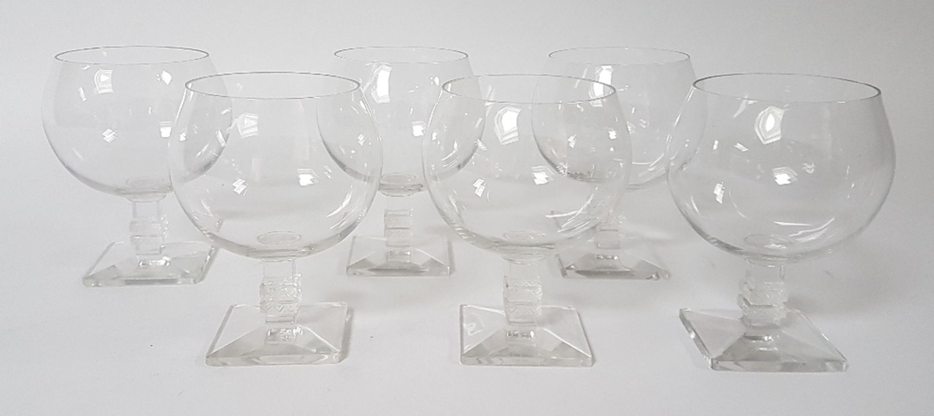 Lalique FranceSix cognac glasses; Crystal, each signed under the base. H: 11.5 cm