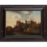 Jean-Baptiste Van De Heijde (?)Before the Ghent city gate; Oil on panel signed 'J. V. D. Heijde'