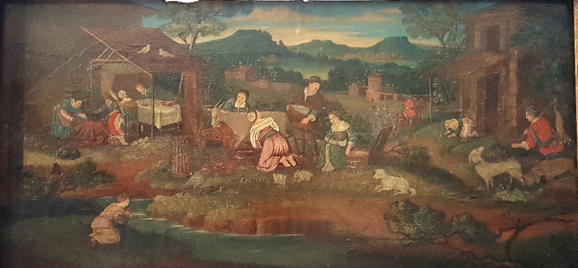 19th century Italian schoolRural landscape; Oil on panel. In a brown-velvet covered wooden frame.