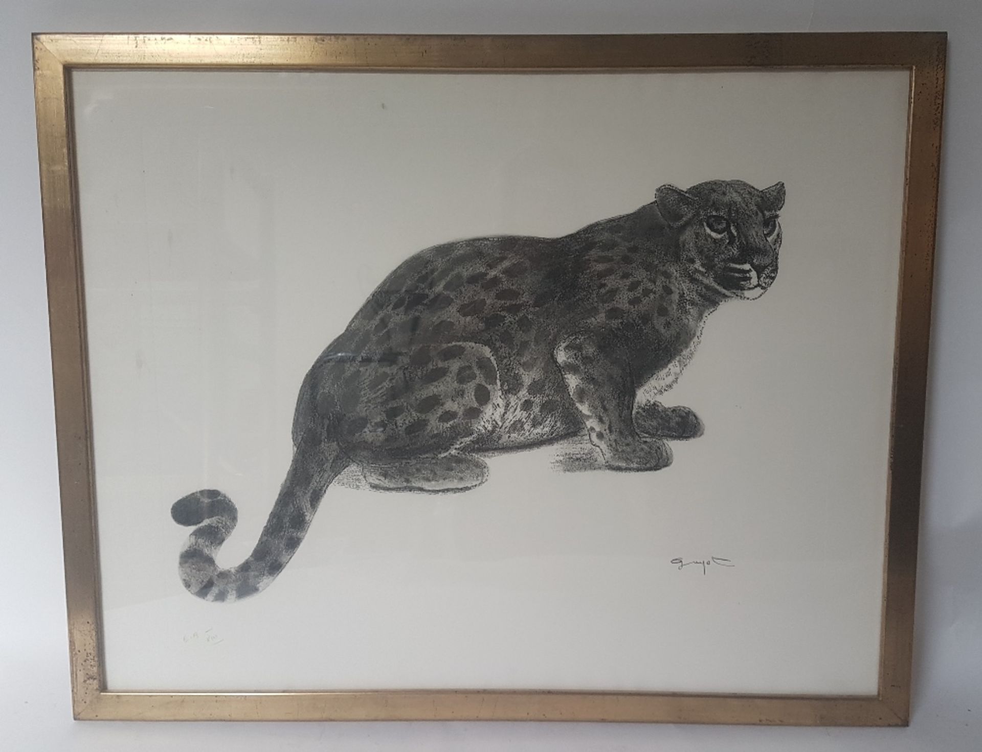 Georges Lucien Guyot (1885-1973)Jaguar standing guard; Lithography. Signed and numbered E.A VIII. 60