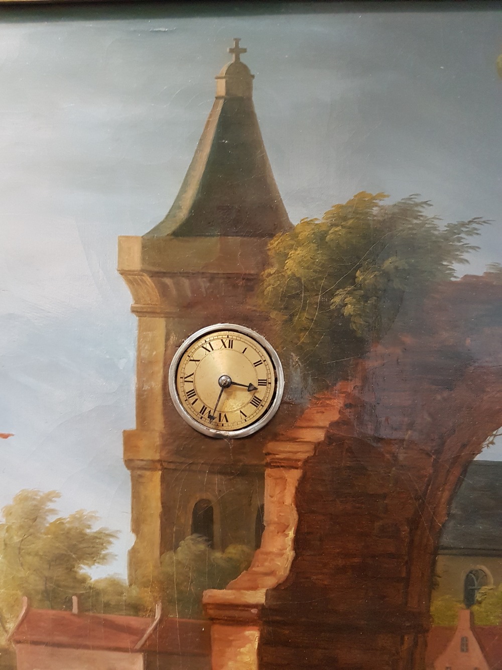 Frans Swagers (1756-1836)Clock-painting featuring an Italian-like landscape; Oil on canvas signed ' - Image 2 of 6