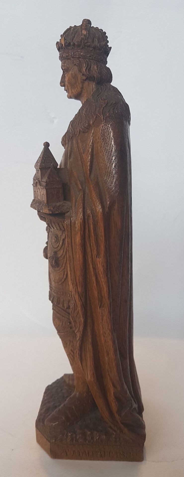 Auguste François Malfait (1855-1890)Saint Leopold, 1882; Oak sculpture. Captioned on the front, - Image 5 of 6