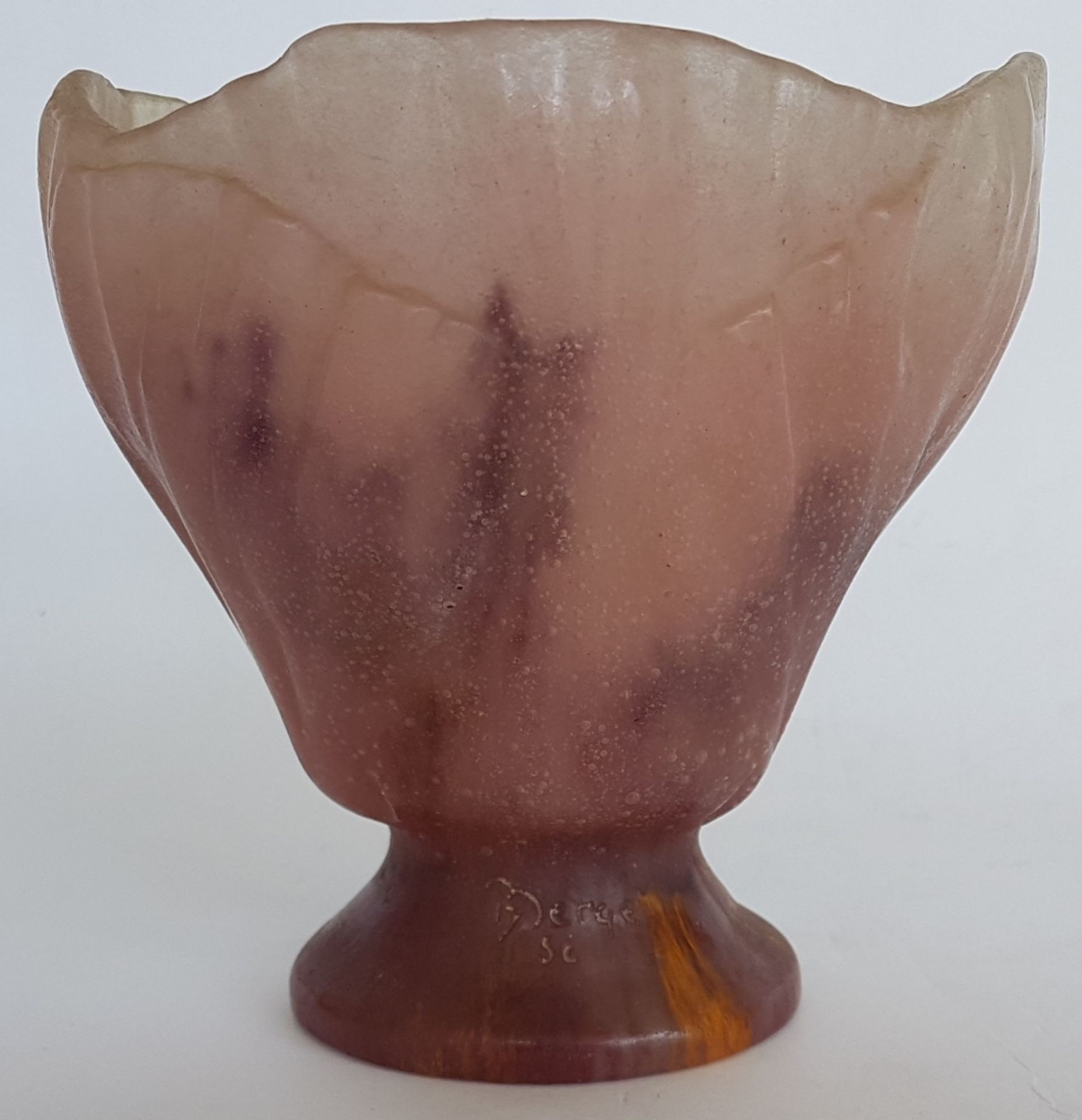 Amalric Walter (1870-1959) and Henri Berge (1870-1937)Flower, around 1925; Pink pâte de verre vase - Image 3 of 6