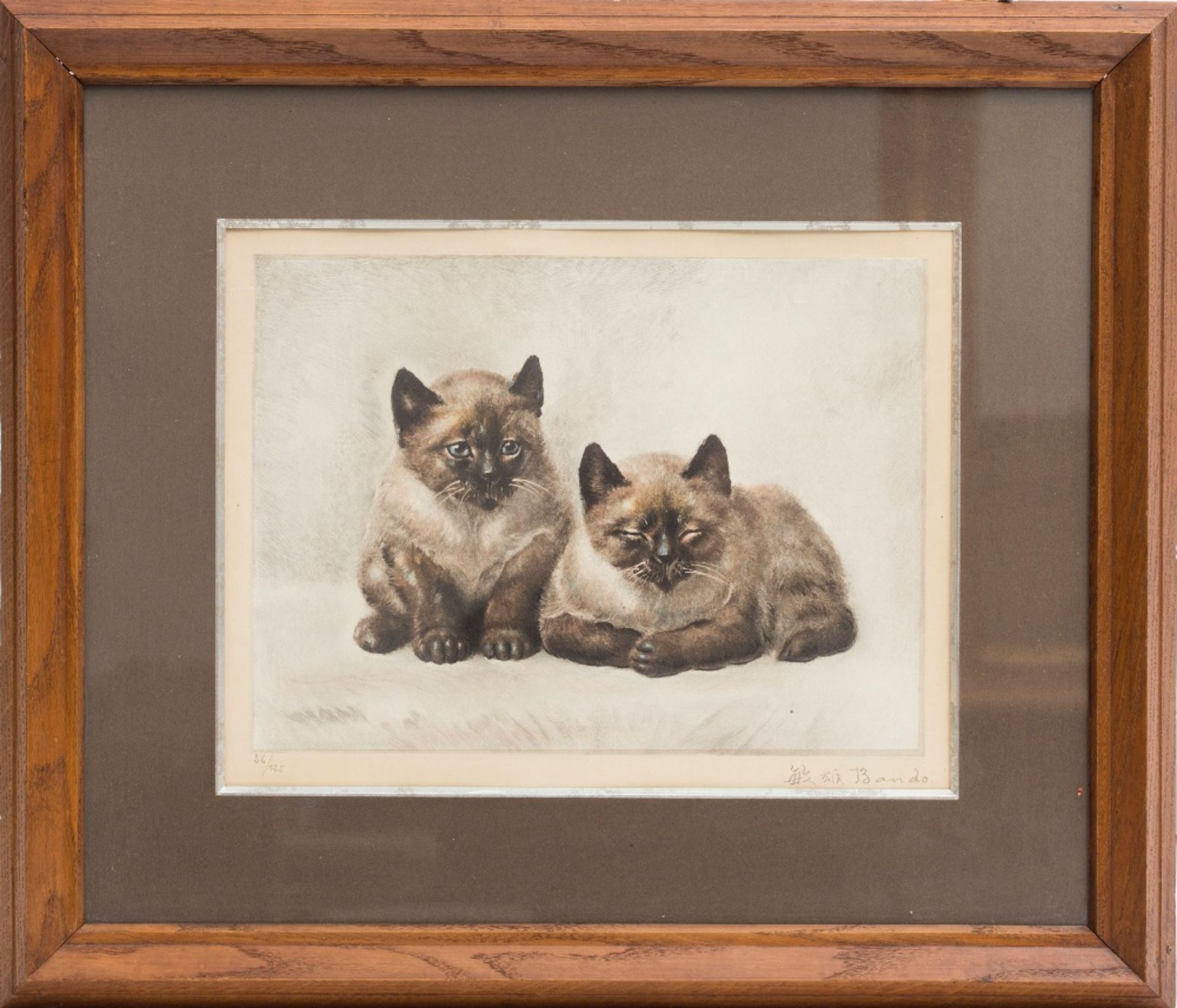 Toshio Bando (Japan 1895-1973)The kittens; Soft-ground, dry-point engraving. Signed in the margin