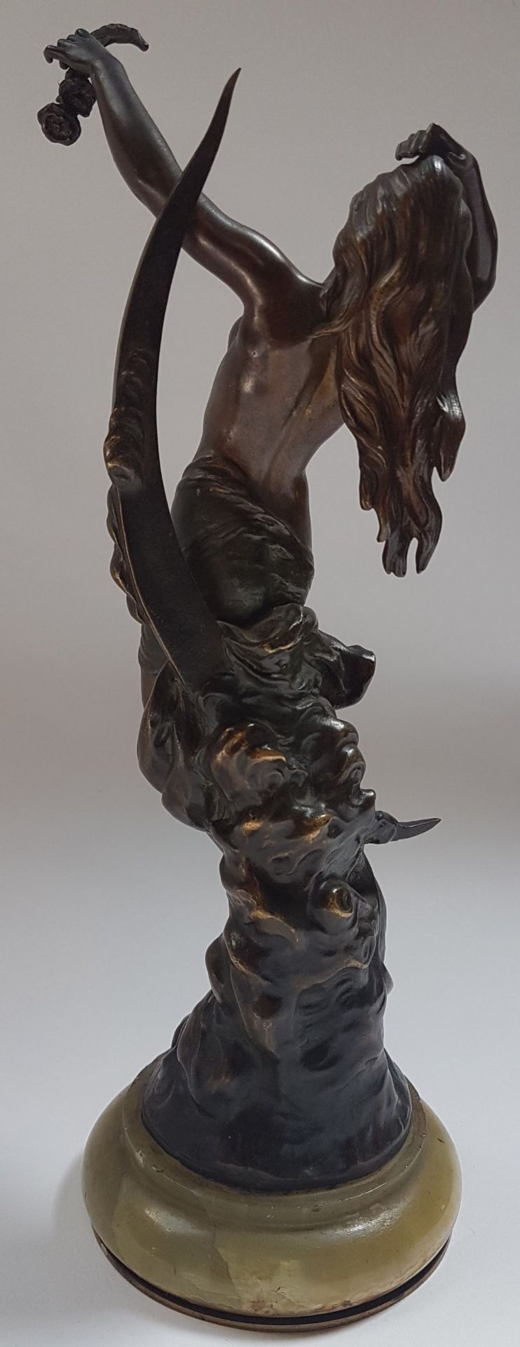 Charles Octave Levy (1820 -1899)Night; Bronze sculpture with brown patina. Onyx marble stand. Signed - Image 2 of 3