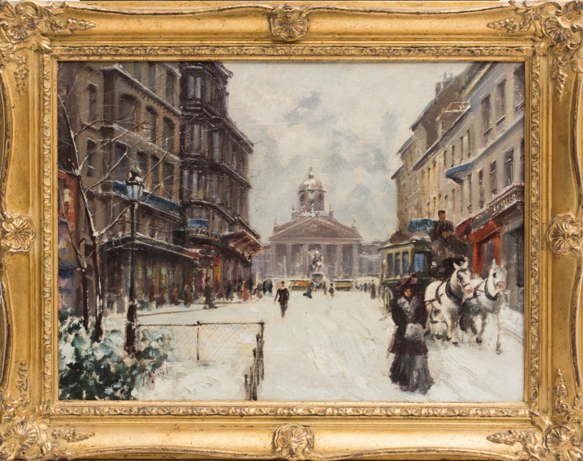 Fausto Giusto (1867-1941)Place Royale in Brussels; Oil on canvas depicting a view of the Place