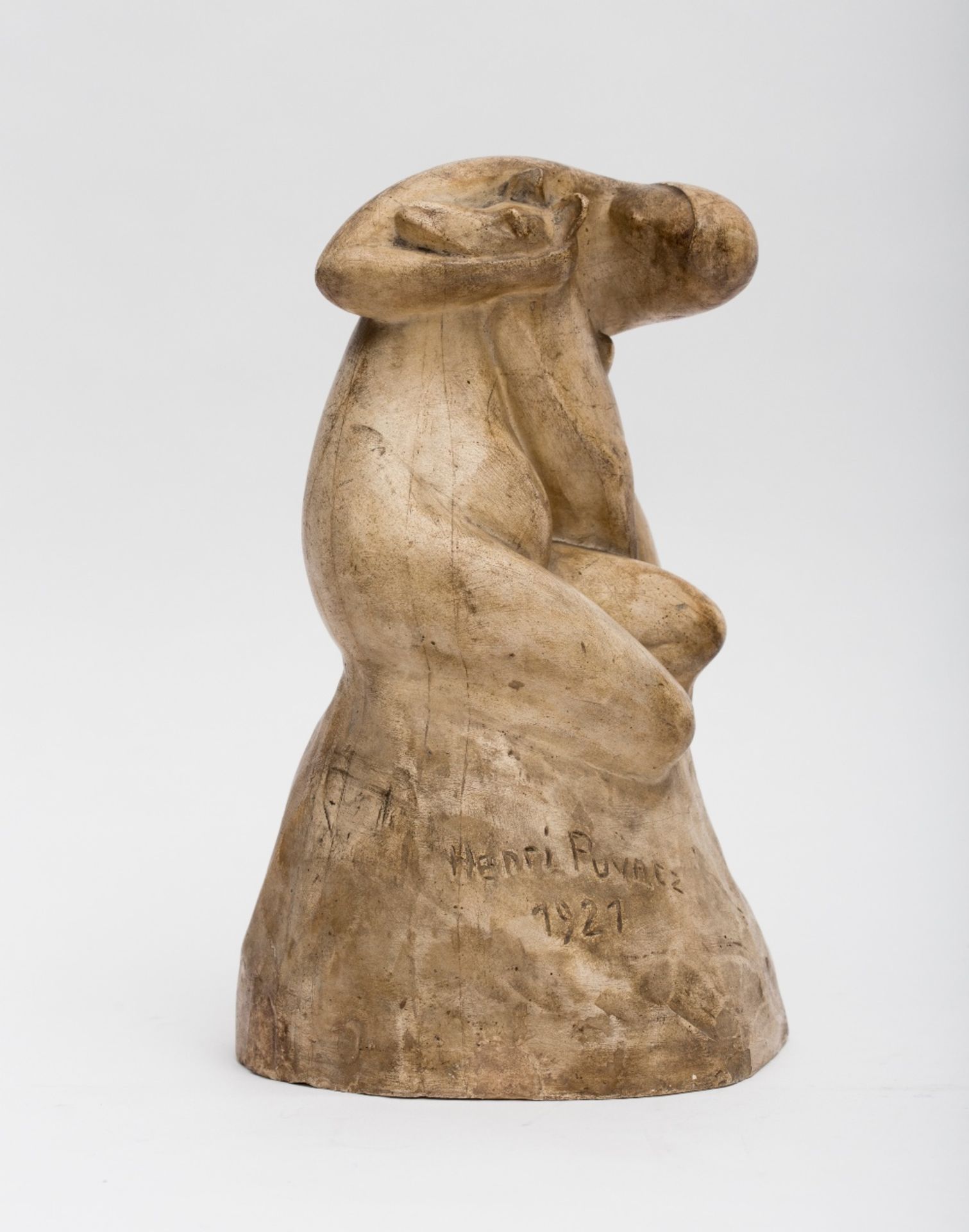 Henri Puvrez (1893-1971) My dog, 1921; Weathered plaster sculpture. Signed and dated. 32 x 20 x 20