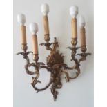 Louis XV-style applique chandelier; Five gilded bronze arms, electric wiring. 45 x 45 cm