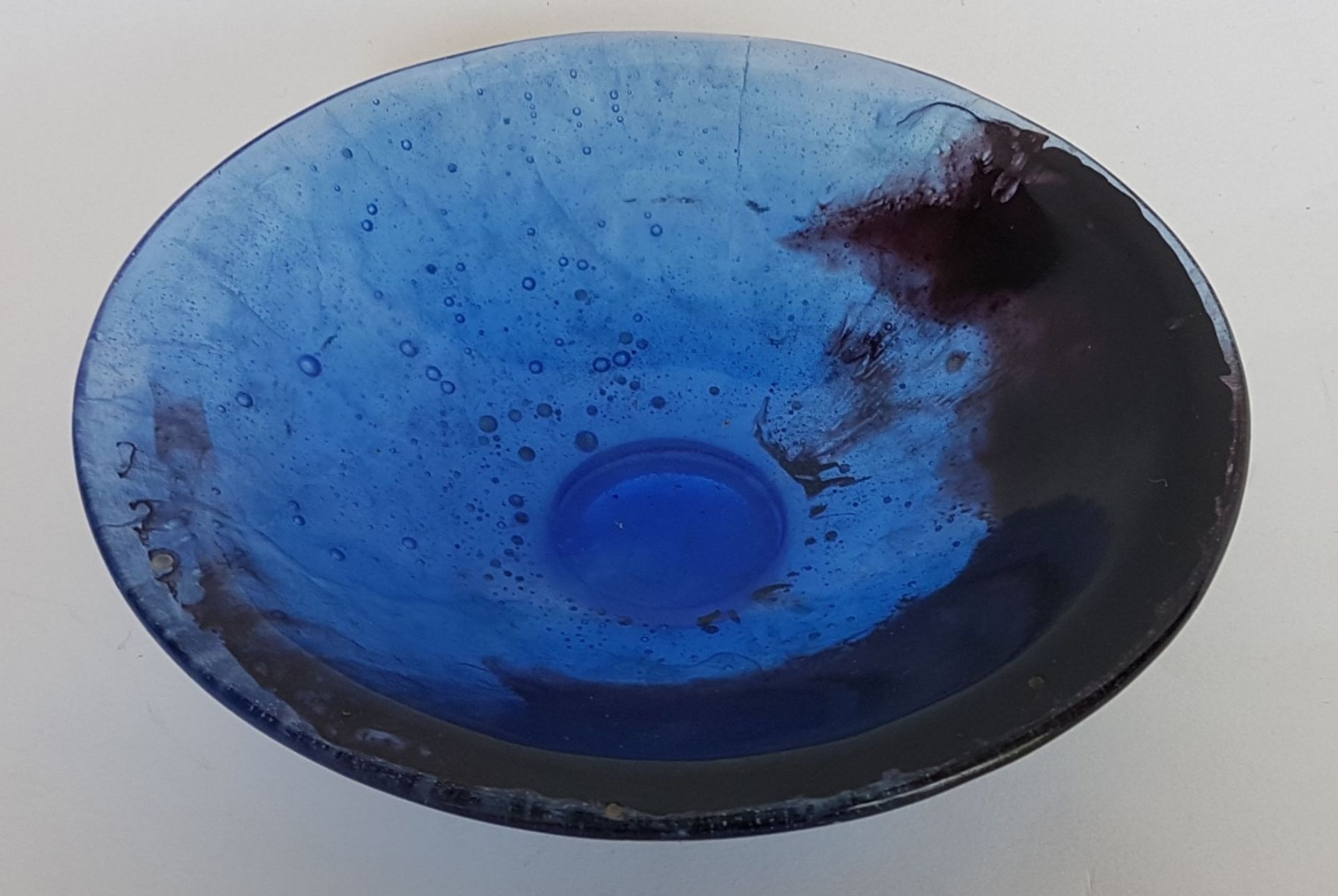 François Emile Decorchemont (1880-1971) Bowl; Speckled blue pâte de verre on a small base. Artist' - Image 3 of 3