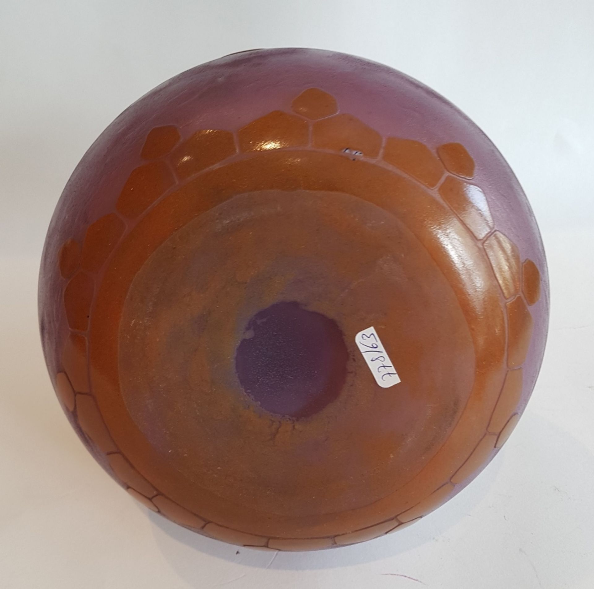 Le Verre FrancaisCherries; Thick violet glass vase with light and dark brown-shaded acid-etched - Image 3 of 3