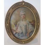 M.L. Curot-Barberel (active ca. 1880)Portrait of an elegant lady; Gouache on ivory signed 'Curot-