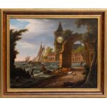 Frans Swagers (1756-1836)Clock-painting featuring an Italian-like landscape; Oil on canvas signed '