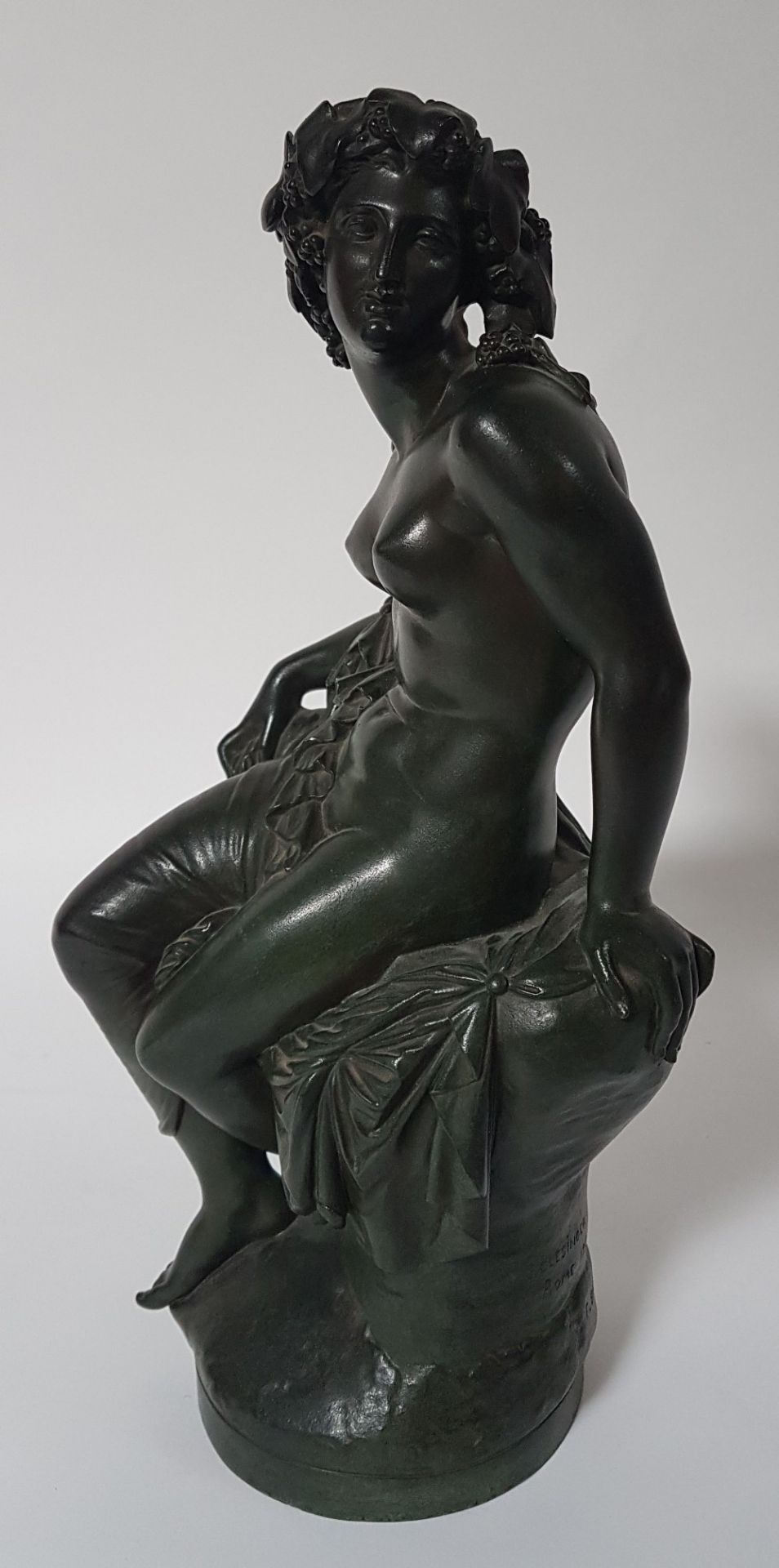 Jean-Baptiste Clesinger (1815-1883) and Barbedienne founderMaenad; Bronze sculpture with green - Image 4 of 4