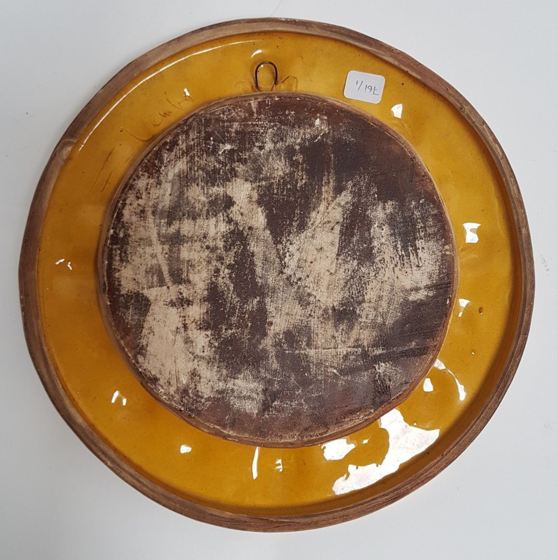 François Lembo (1930-2013) Round mirror; Ceramic with golden, red and black enamelled glaze. - Image 2 of 4