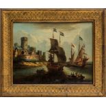 Antwerpian school, attributed to Peter Van den Velde (1634-c.1707)Pair of harbour scenes; Oil on