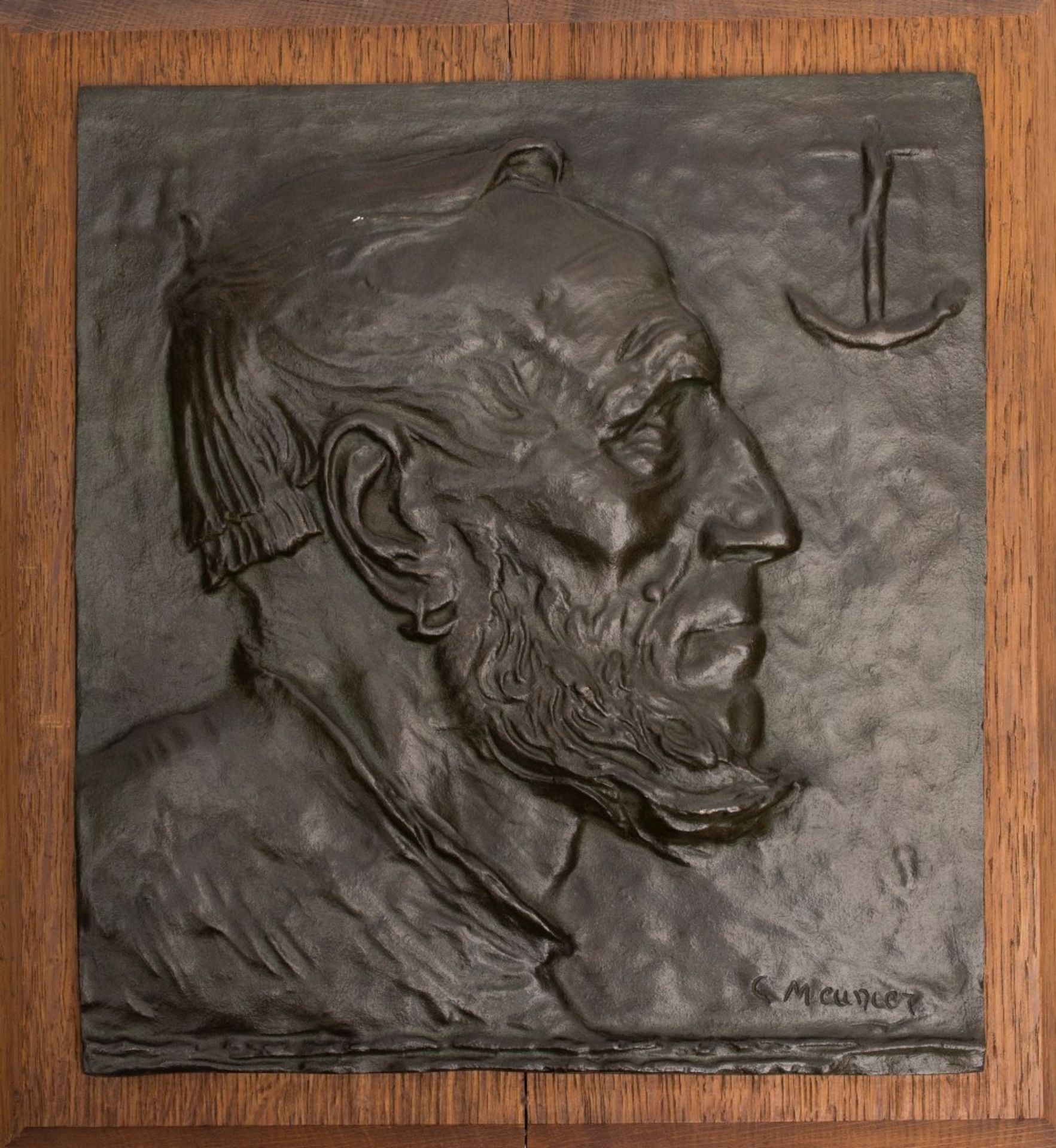 Constantin Meunier (1831-1905) Portrait of a sailor; Bronze bas-relief with brown-green patina.