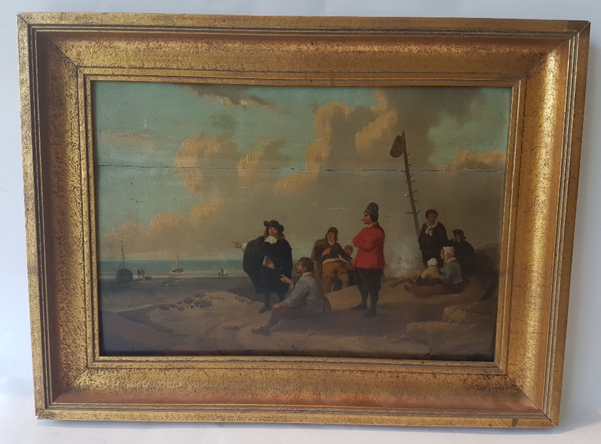 Joseph Jacops (1806-1856)Gathering on a beach; Oil on panel signed 'Jos Jacops' at lower left. In