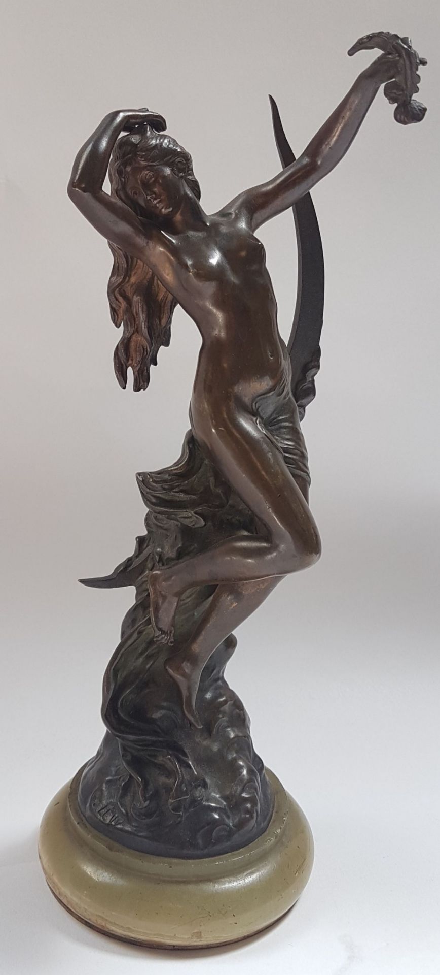 Charles Octave Levy (1820 -1899)Night; Bronze sculpture with brown patina. Onyx marble stand. Signed