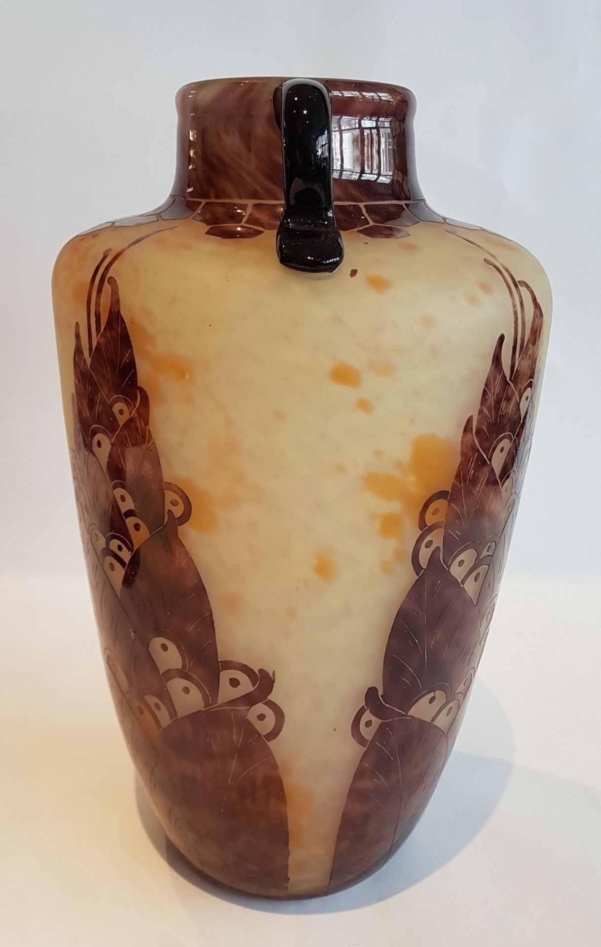 Le Verre Francais; Glass vase speckled with orange and yellow pinpoints, with two heat-welded - Image 4 of 8