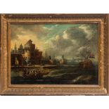 Antwerpian school, attributed to Peter Van den Velde (1634-c.1707)Harbour scene; Oil on canvas. A