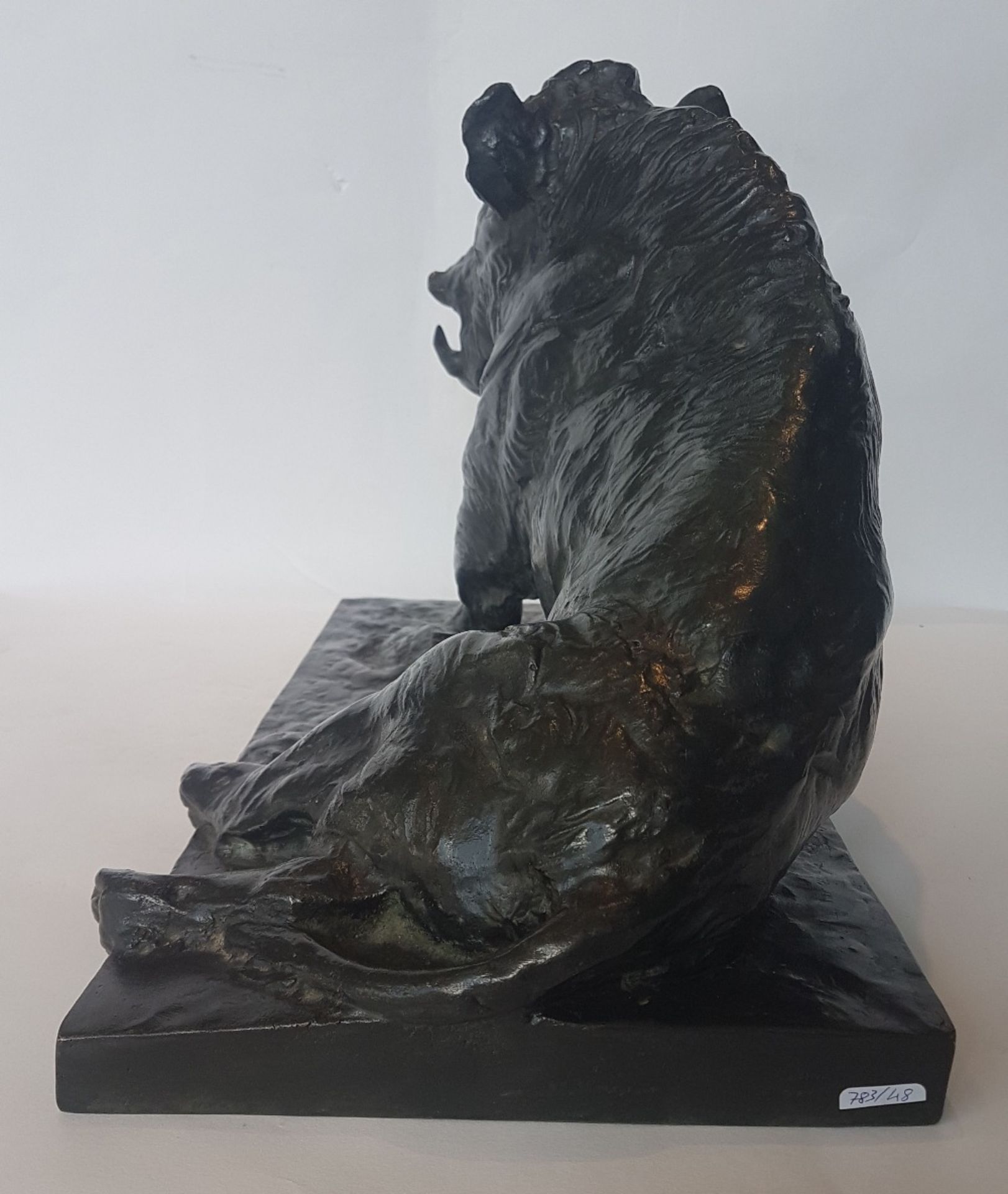 Jean Gaspar (1861-1931)Injured boar, around 1913; Bronze sculpture with dark green patina. Signed on - Image 5 of 6