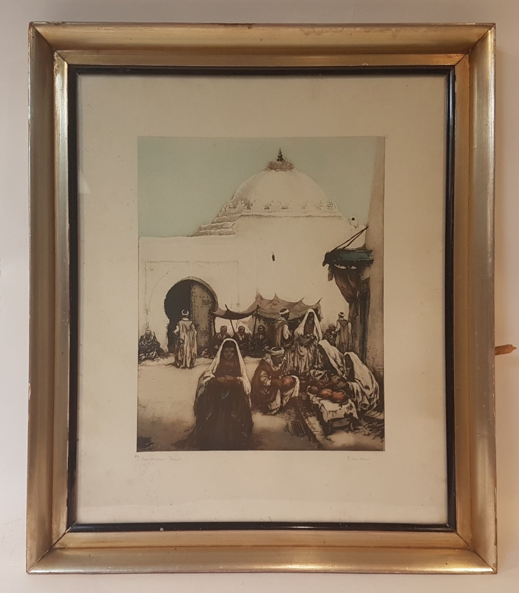 Isidore Van Mens (1890-1985)Sidi Sliman, Rabat; Highlighted etching. Situated and signed in the