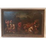 18th century Venetian schoolAgricultural scene: The harvest; Oil on canvas, re-stretched. In a
