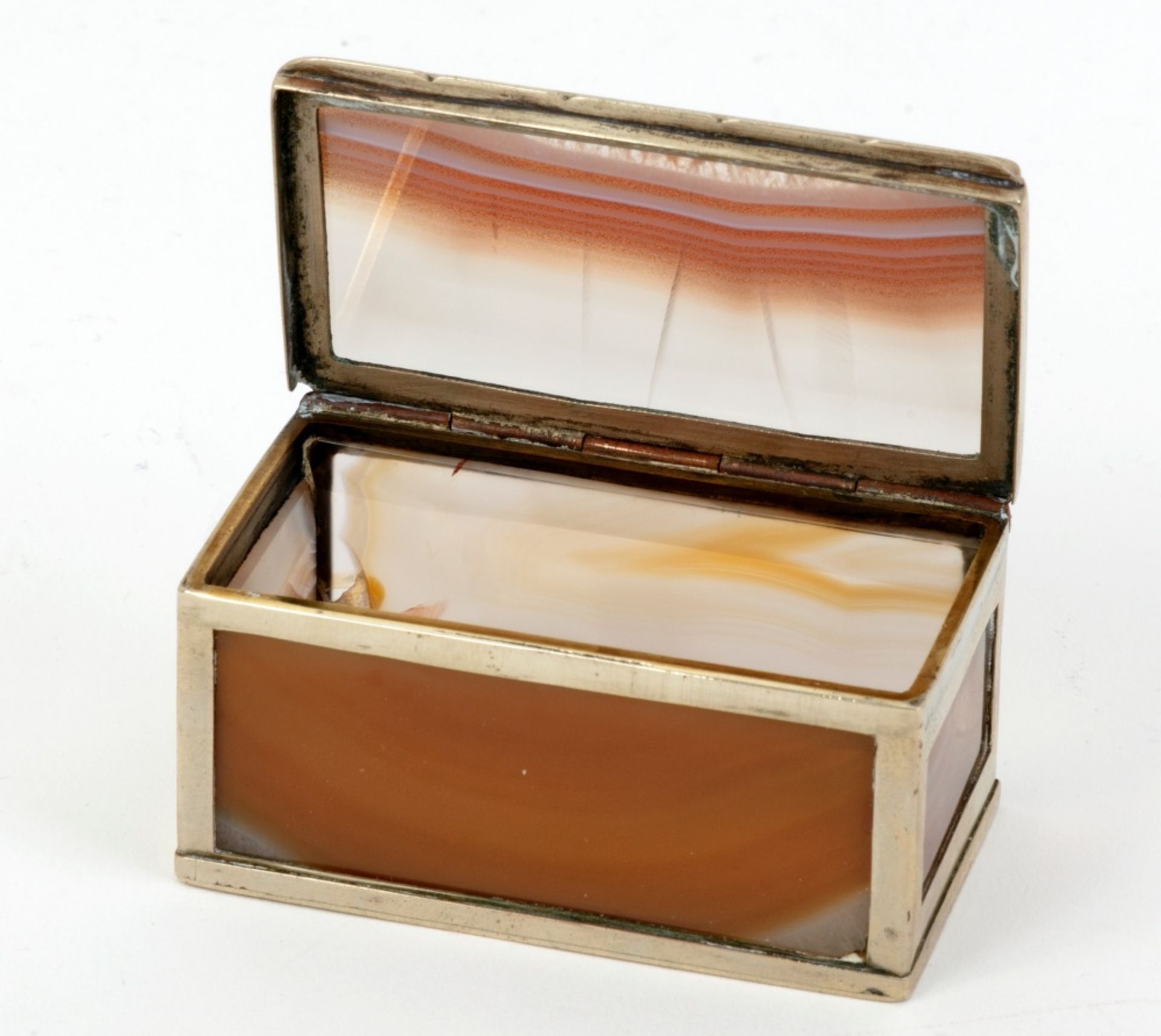 Orange banded agate box - Rectangular, assembled with silver-plated metal. Dim: 3.6 x 6.3 x 3.7 cm; - Bild 2 aus 2