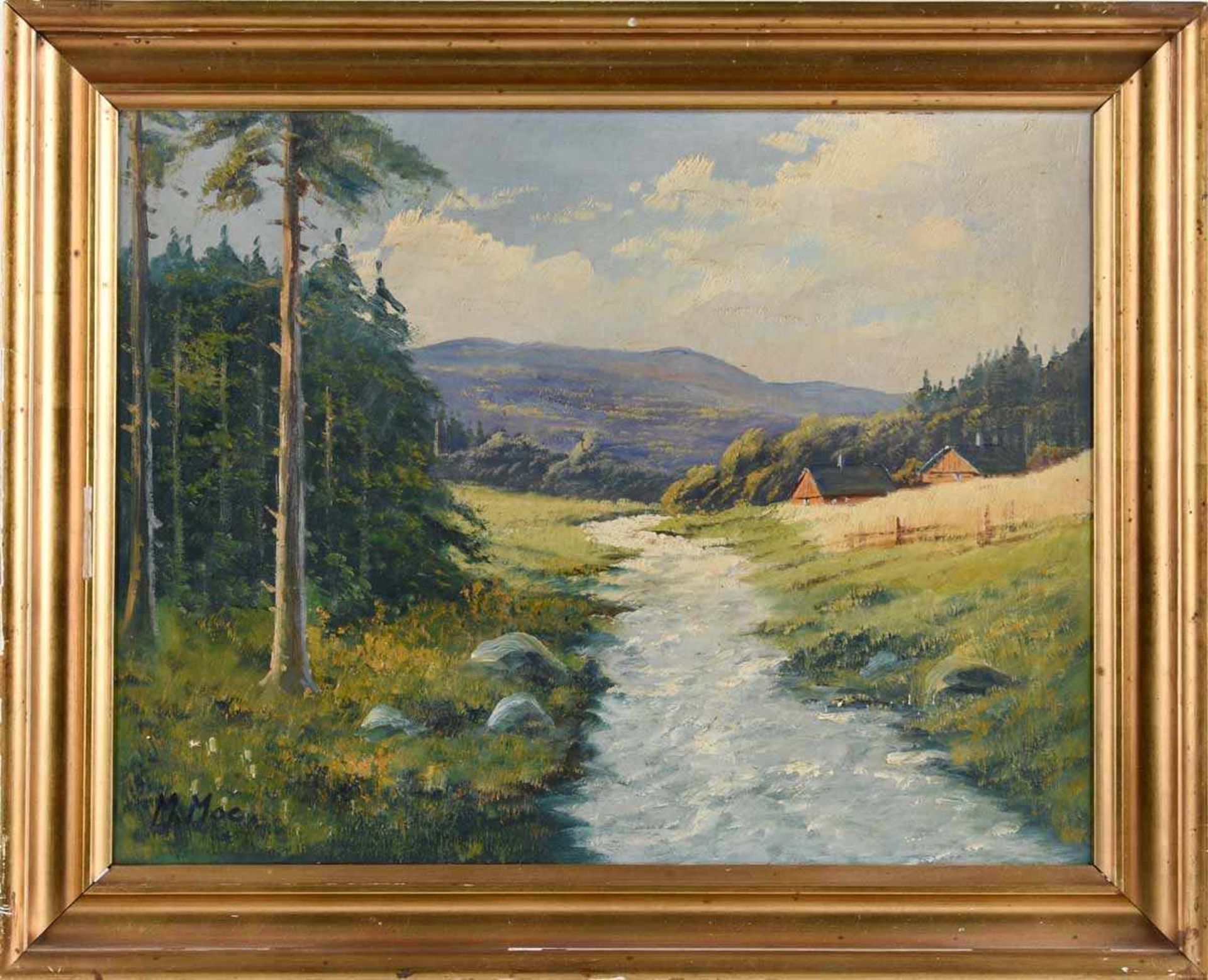 Moe, M. Öl/Lwd., Bachlandschaft im Mittelgebirge, links unten signiert, gerahmt, ca. 39,5 x 50 cm, - Bild 3 aus 4