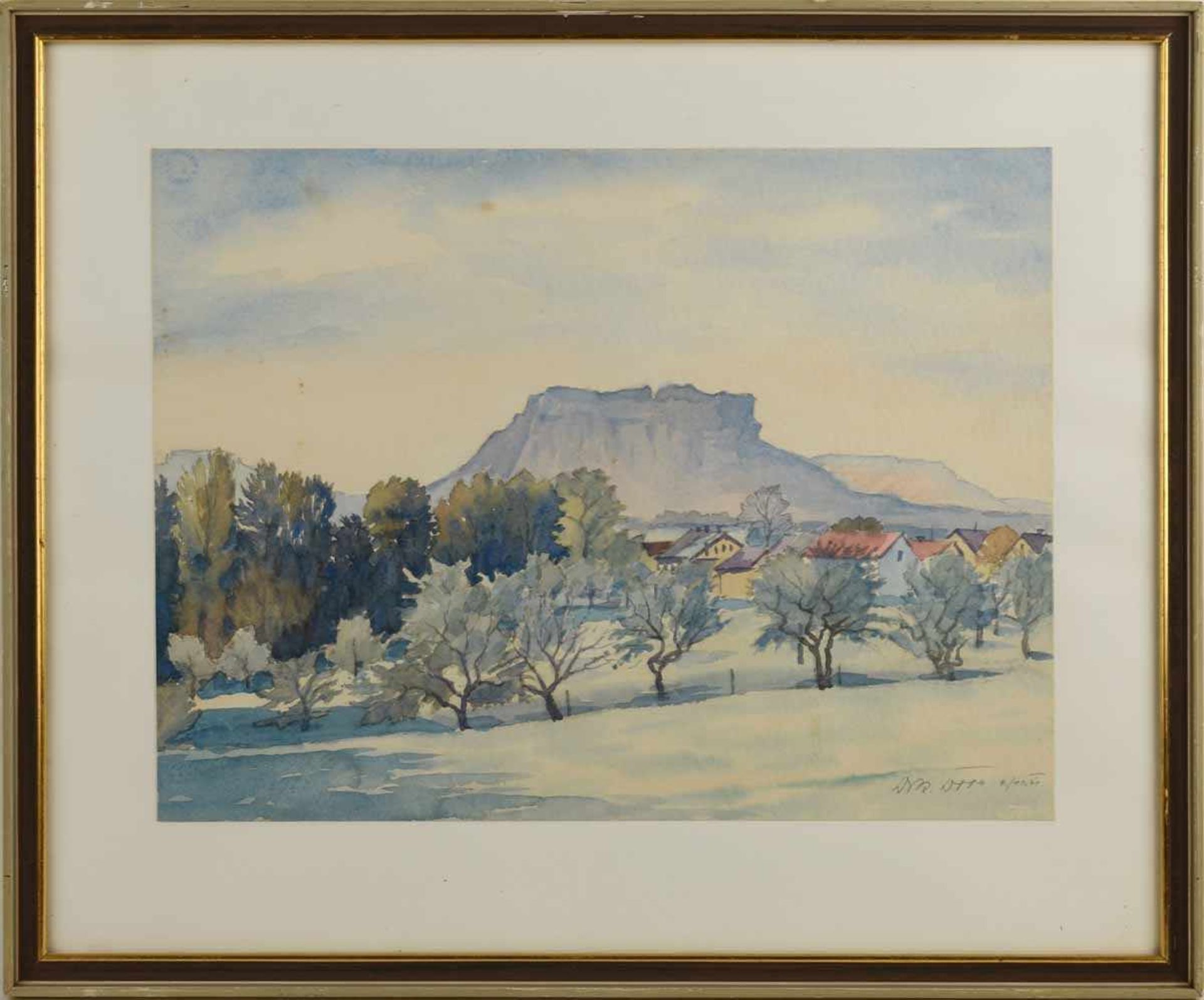 Otto Aquarell, Ansicht des Liliensteins, rechts unten signiert und datiert (19)41, hinter Glas - Bild 4 aus 4