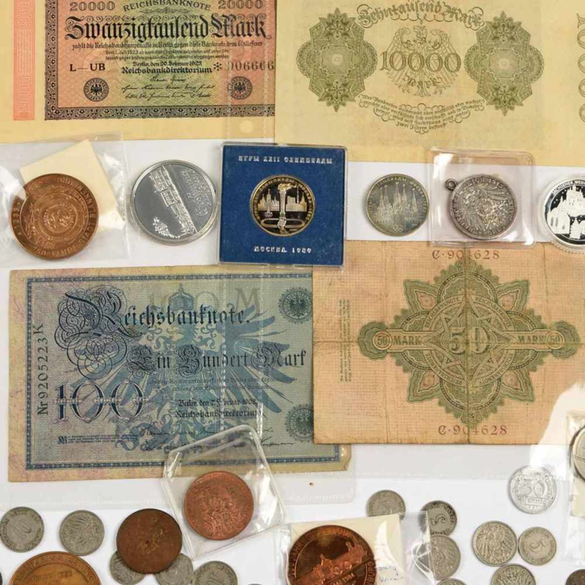 Konvolut Münzen, Medaille, Papiergeld und Telefonkarten insg. über 50 Stück, Stück, dabei u.a.: 1