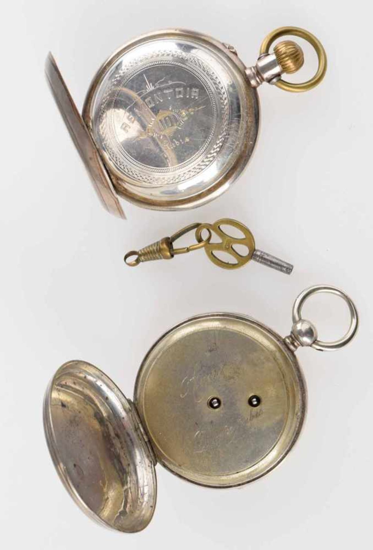 Paar Herrentaschenuhr 1 x Gehäuse Silber 800, Emailzifferblatt (besch.), 1 x Zylinderwerk mit - Bild 3 aus 3