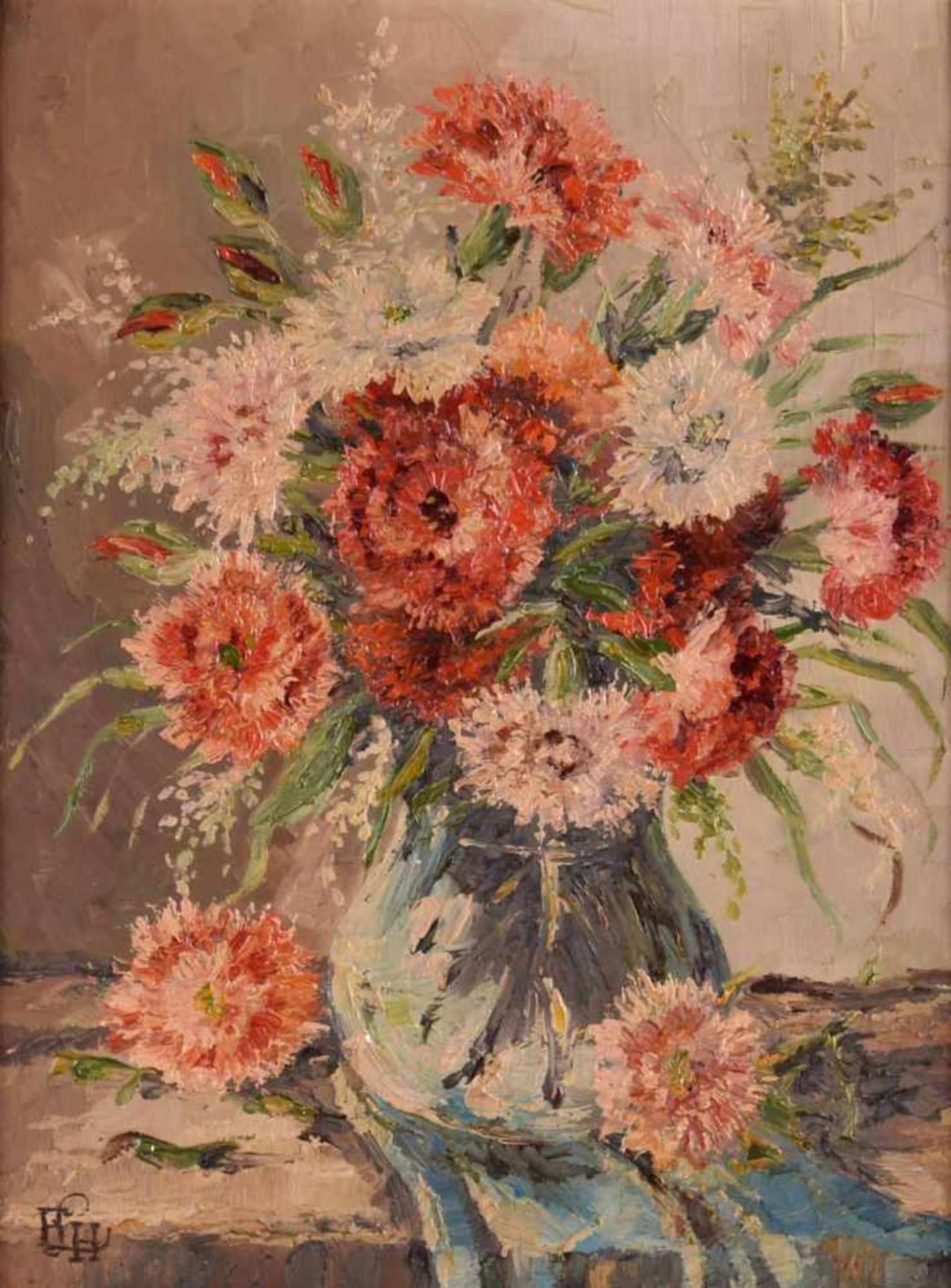 Hennig, Fritz Leopold (1885 Danzig - 1951 Dresden) Öl/Karton, sommerliches Blumenstillleben in - Bild 2 aus 4