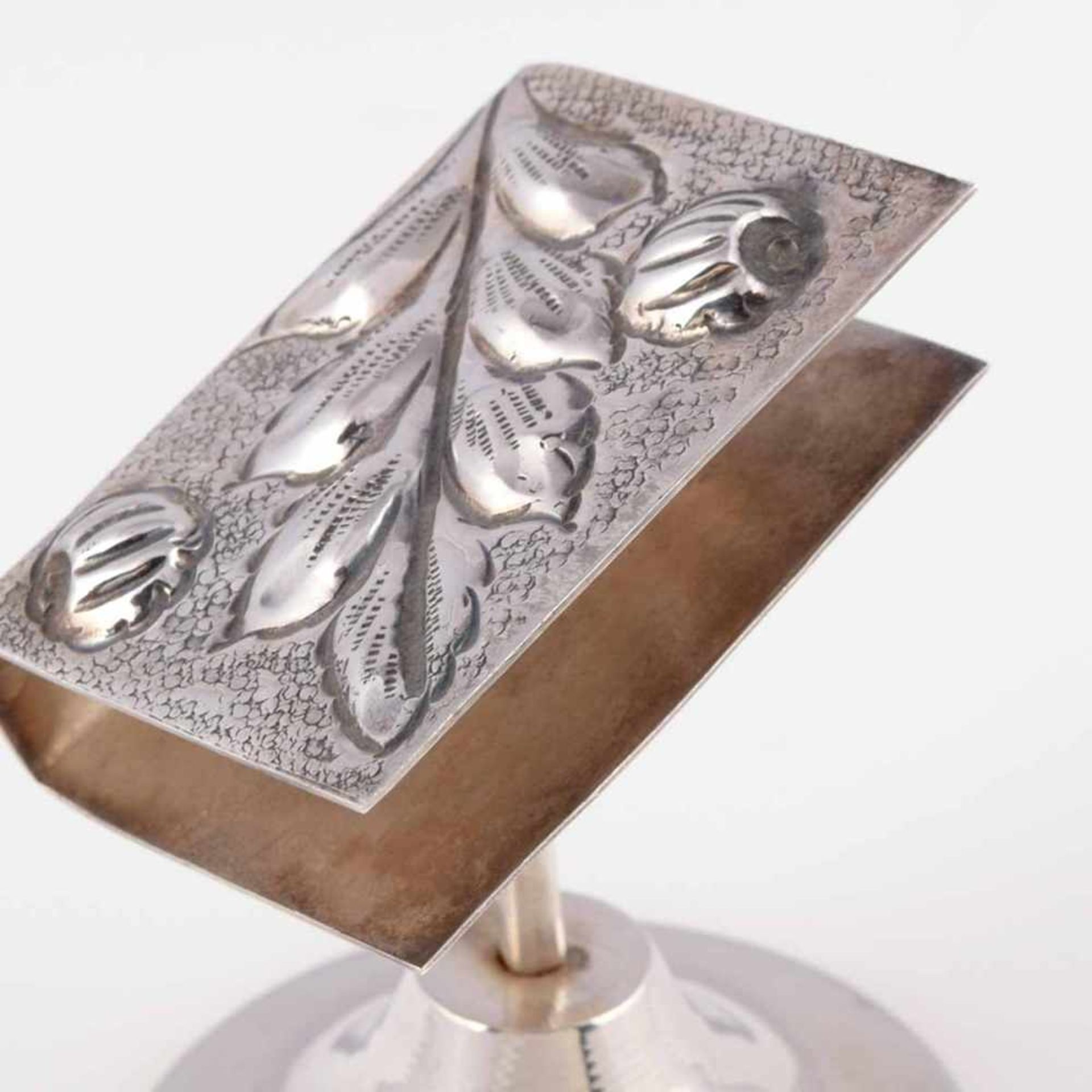 Ständer für Streichholzschachtel Silber 900, gemarkt "Kivircik", buchförmige Halterung mit