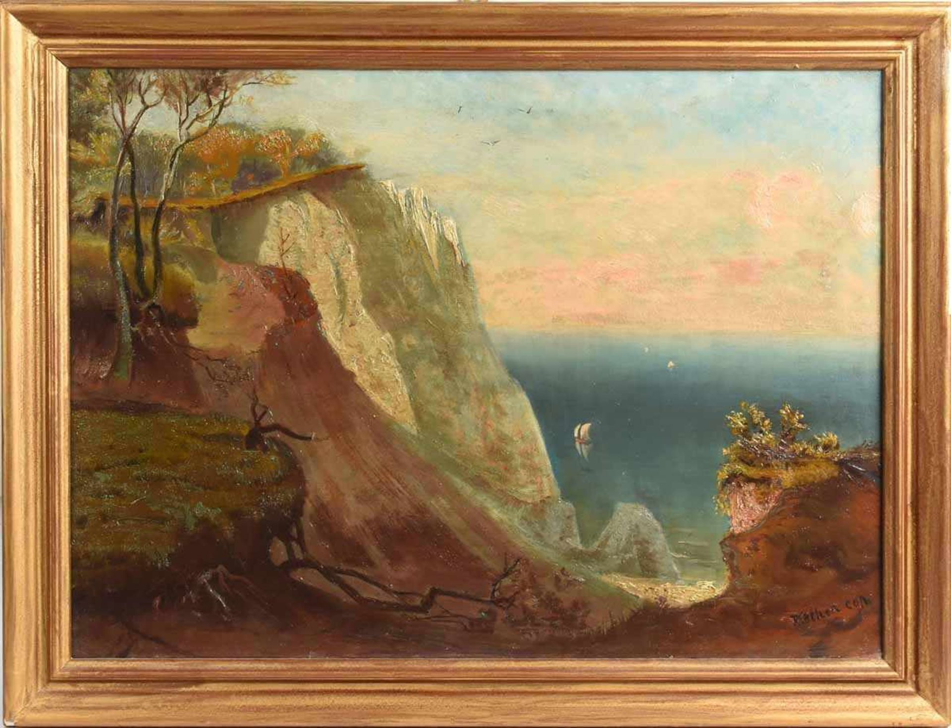 Riethen Öl/Lwd., Kreidefelsen auf Rügen, Kopie nach Caspar David Friedrich, rechts unten signiert, - Bild 3 aus 4