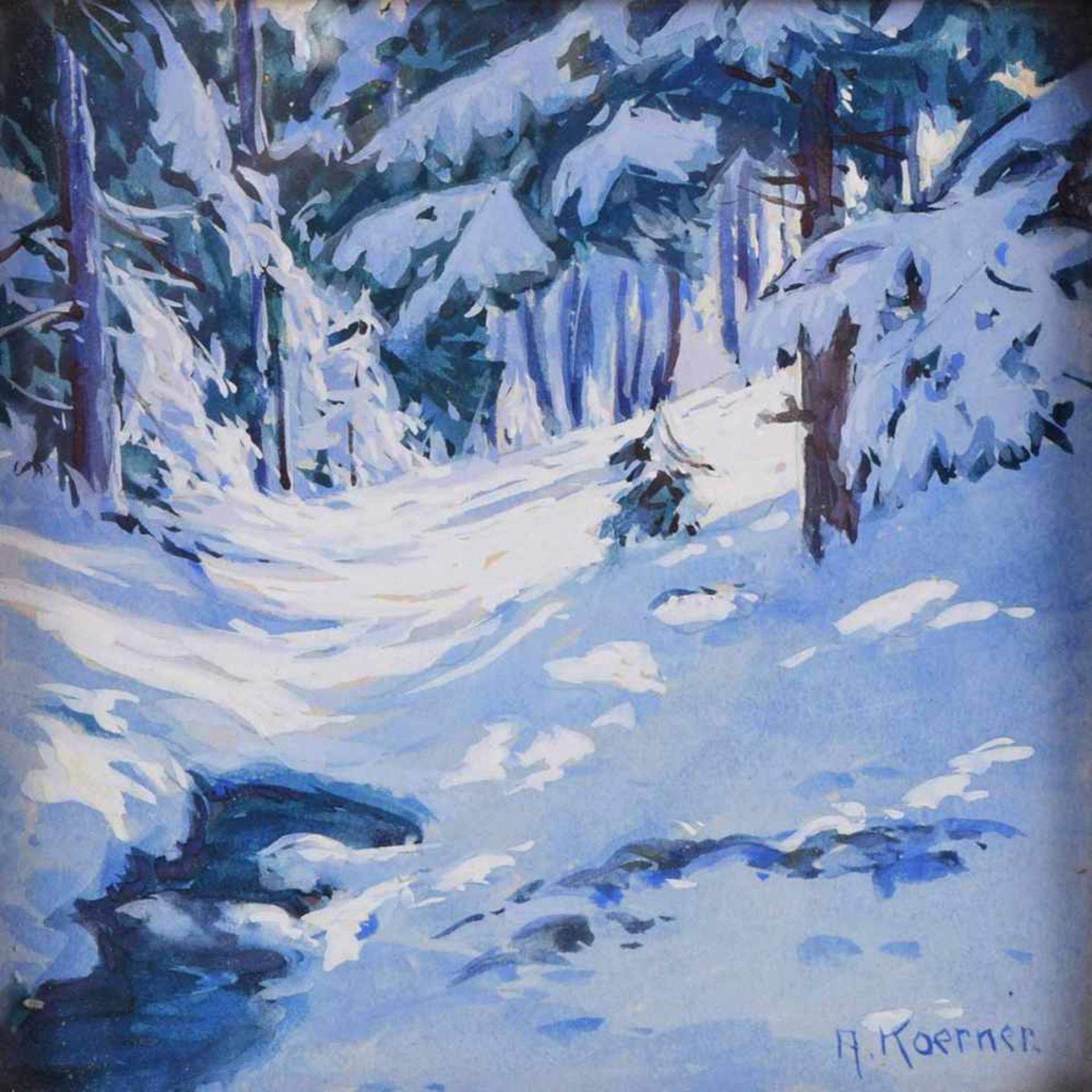 Koerner, A. Aquarell, zwei Winterlandschaften, rechts unten signiert, hinter Glas gerahmt, je ca. - Bild 2 aus 4