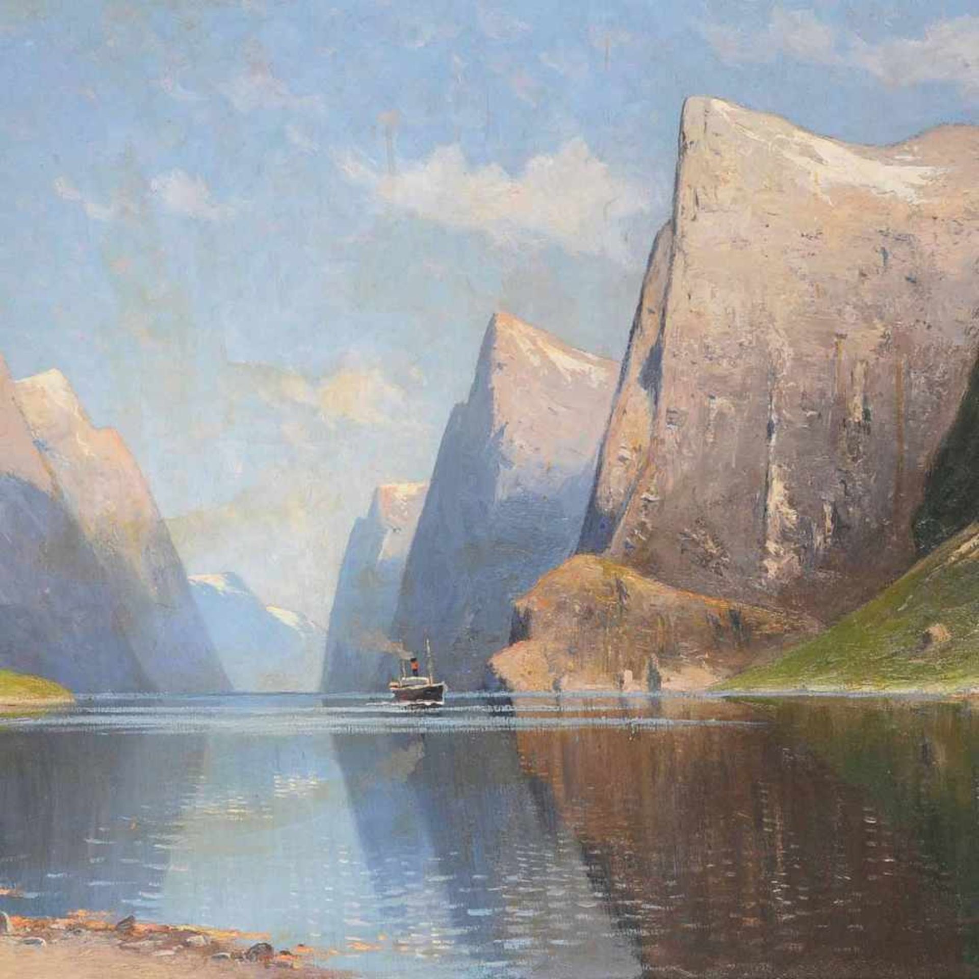 Grüttefien-Kiekenbusch, Elisabeth (1871 - ?) Öl/Lwd., norwegische Fjordlandschaft, links unten