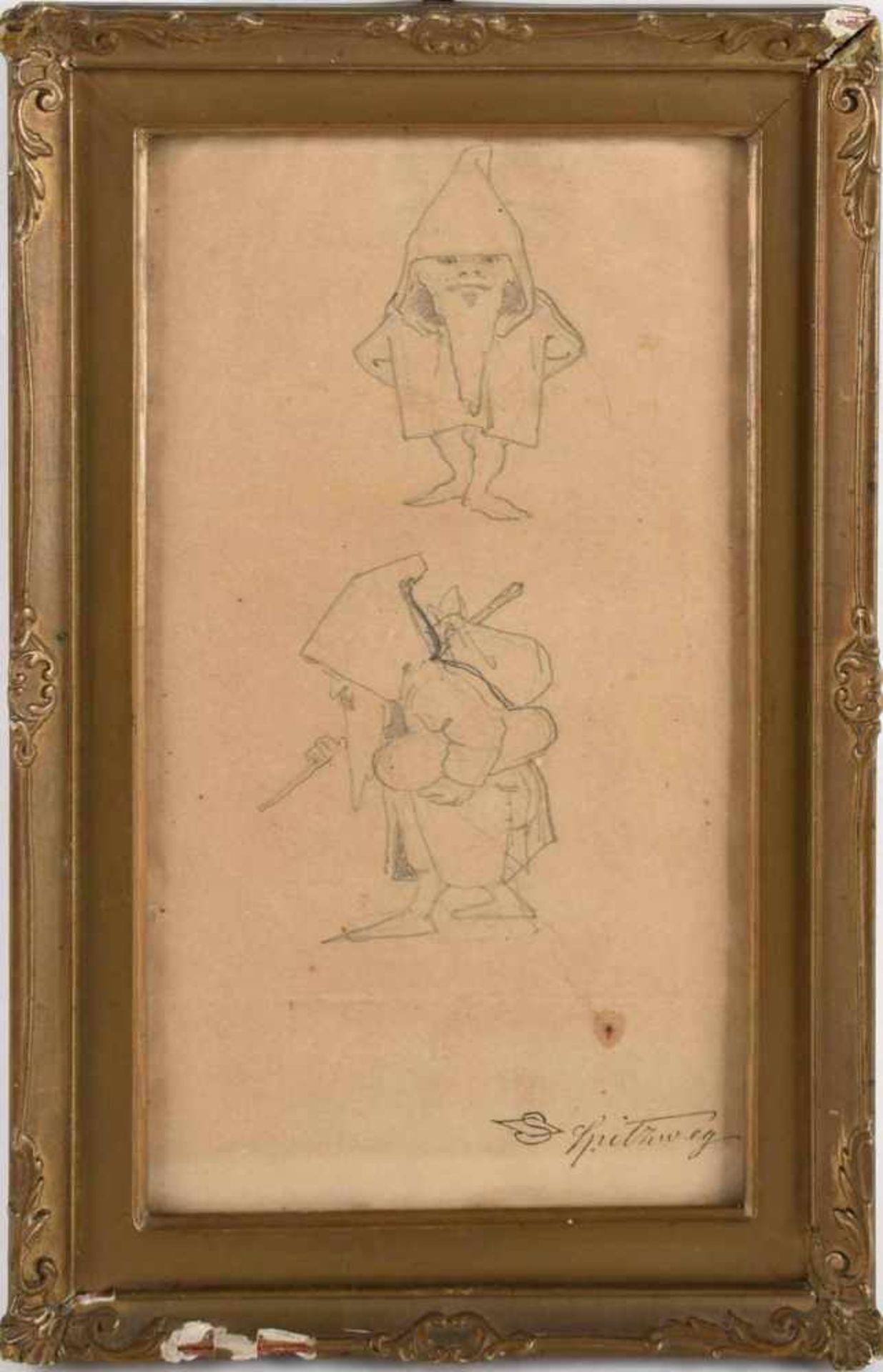 Spitzweg, Carl (1808 München - 1885 ebd.) Blei auf Papier, Studienblatt mit zwei Zwergen, unten - Bild 3 aus 4