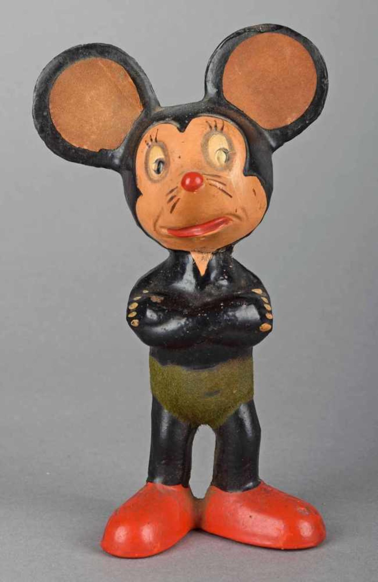 Mickeymausfigur Masse farbig gestaltet, insg. gute Erhaltung, H ca. 14 cm, 1940/50er Jahre - Bild 2 aus 2