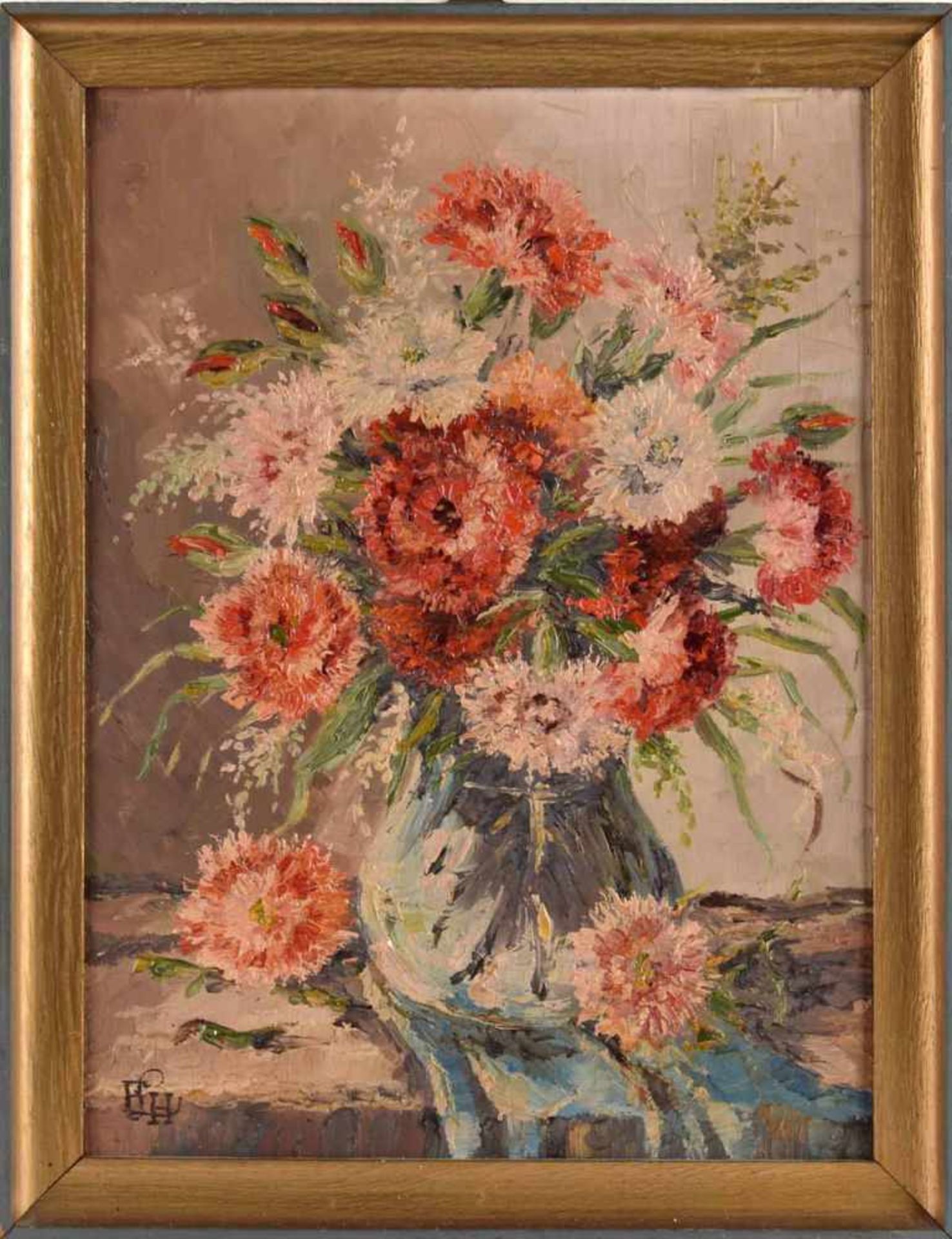 Hennig, Fritz Leopold (1885 Danzig - 1951 Dresden) Öl/Karton, sommerliches Blumenstillleben in - Bild 3 aus 4