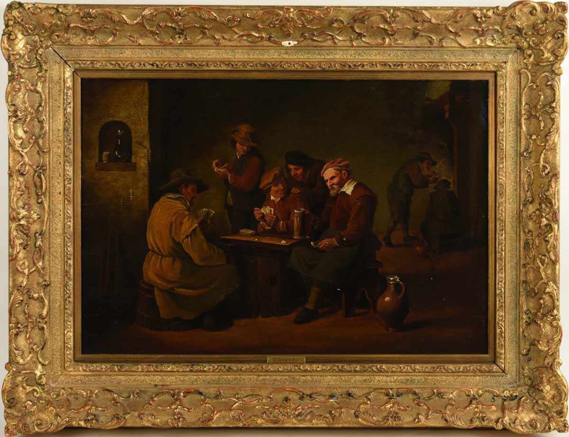 Teniers, David II (1610 Antwerpen - 1690 Brüssel) attr. Öl/Holzplatte, Stubeninterieur mit Männern - Bild 3 aus 4