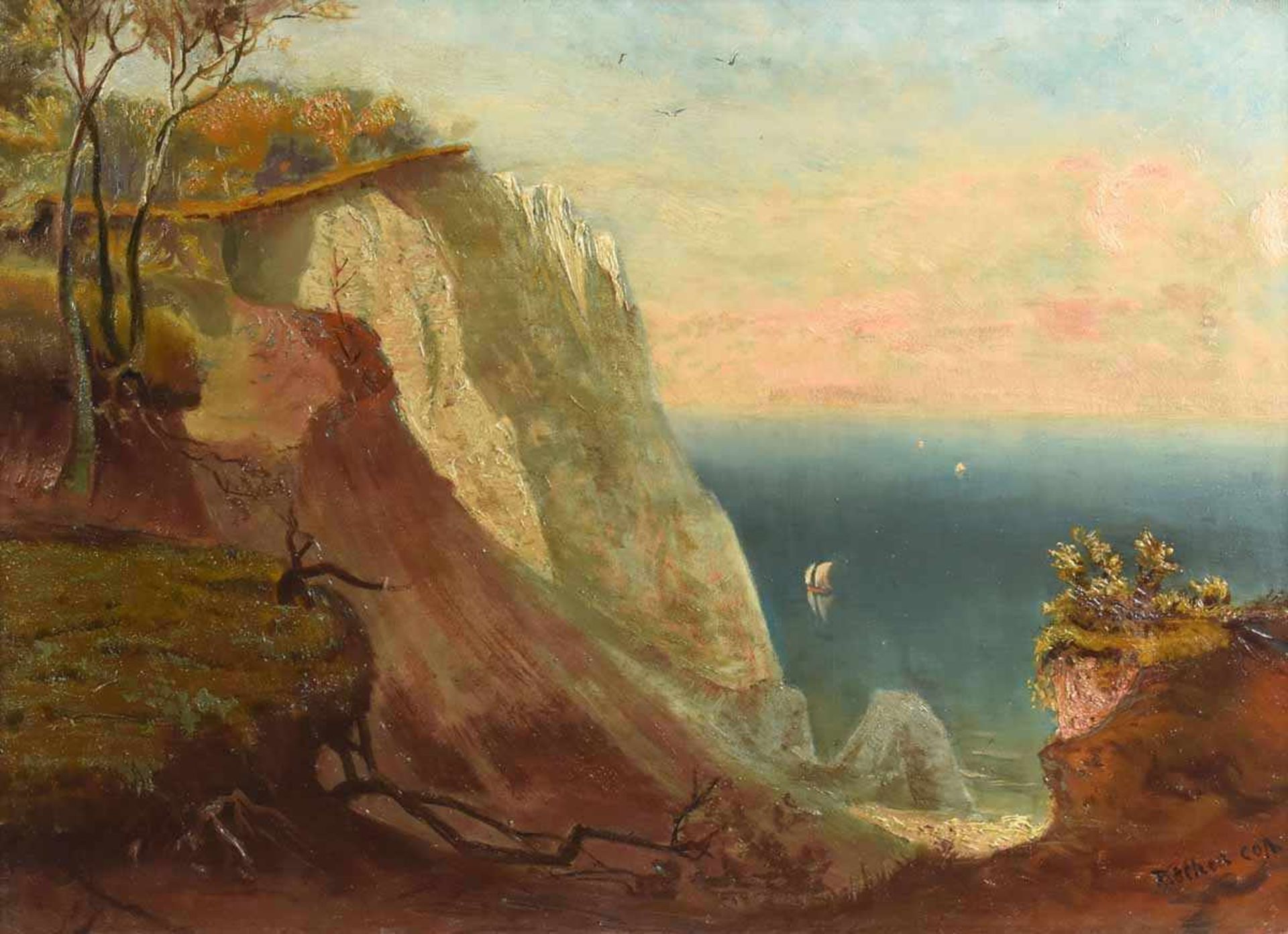 Riethen Öl/Lwd., Kreidefelsen auf Rügen, Kopie nach Caspar David Friedrich, rechts unten signiert, - Bild 2 aus 4