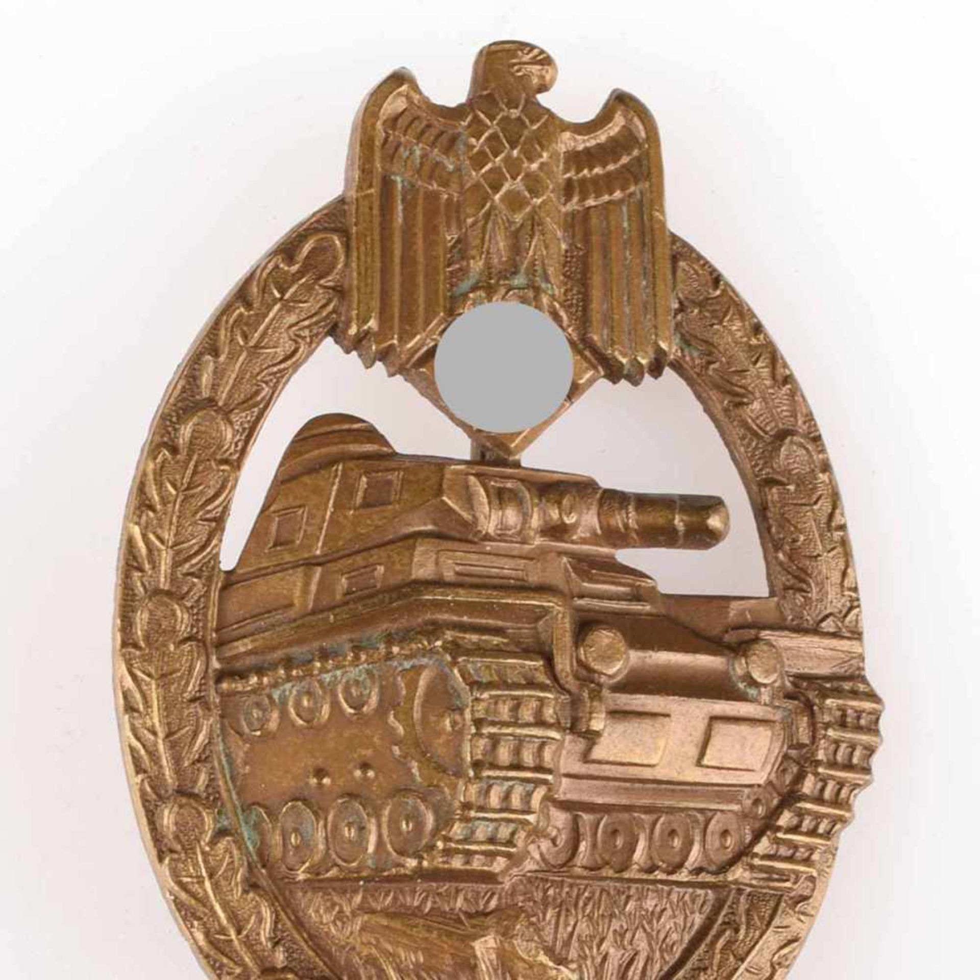 Kampfabzeichen III. Reich Panzerkampfabzeichen ohne Einsatzzahl, Stufe Bronze, wohl Buntmetall