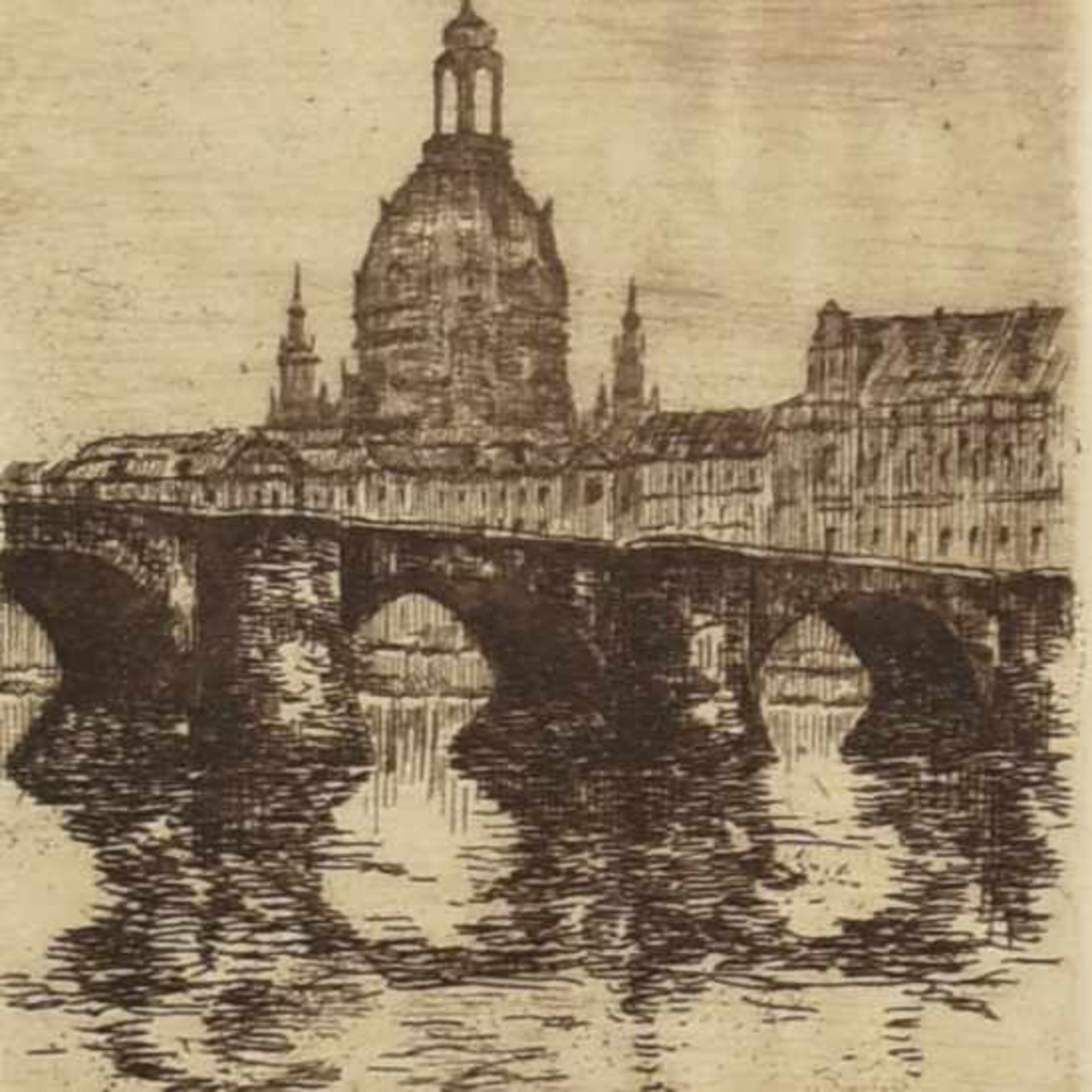 Herzing, Minni (1883 Frankfurt/Main - 1968 Karl-Marx-Stadt) Radierung, "Augustusbrücke Dresden",