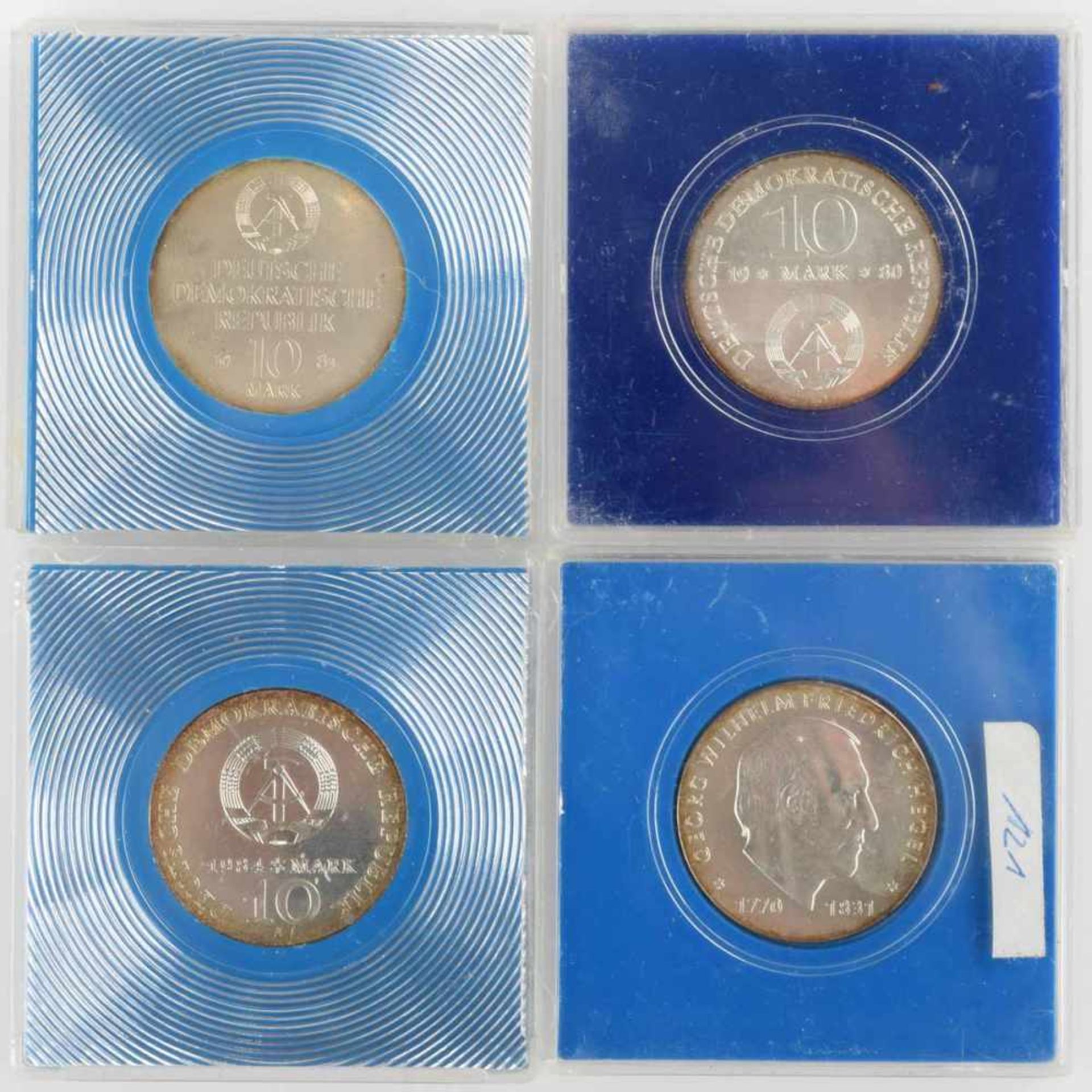 Silbermünzen DDR insg. 4 versch. Ausgaben: 1 x 10 Mark "150. Todestag Wilhelm Friedrich Hegel" 1981, - Bild 2 aus 3